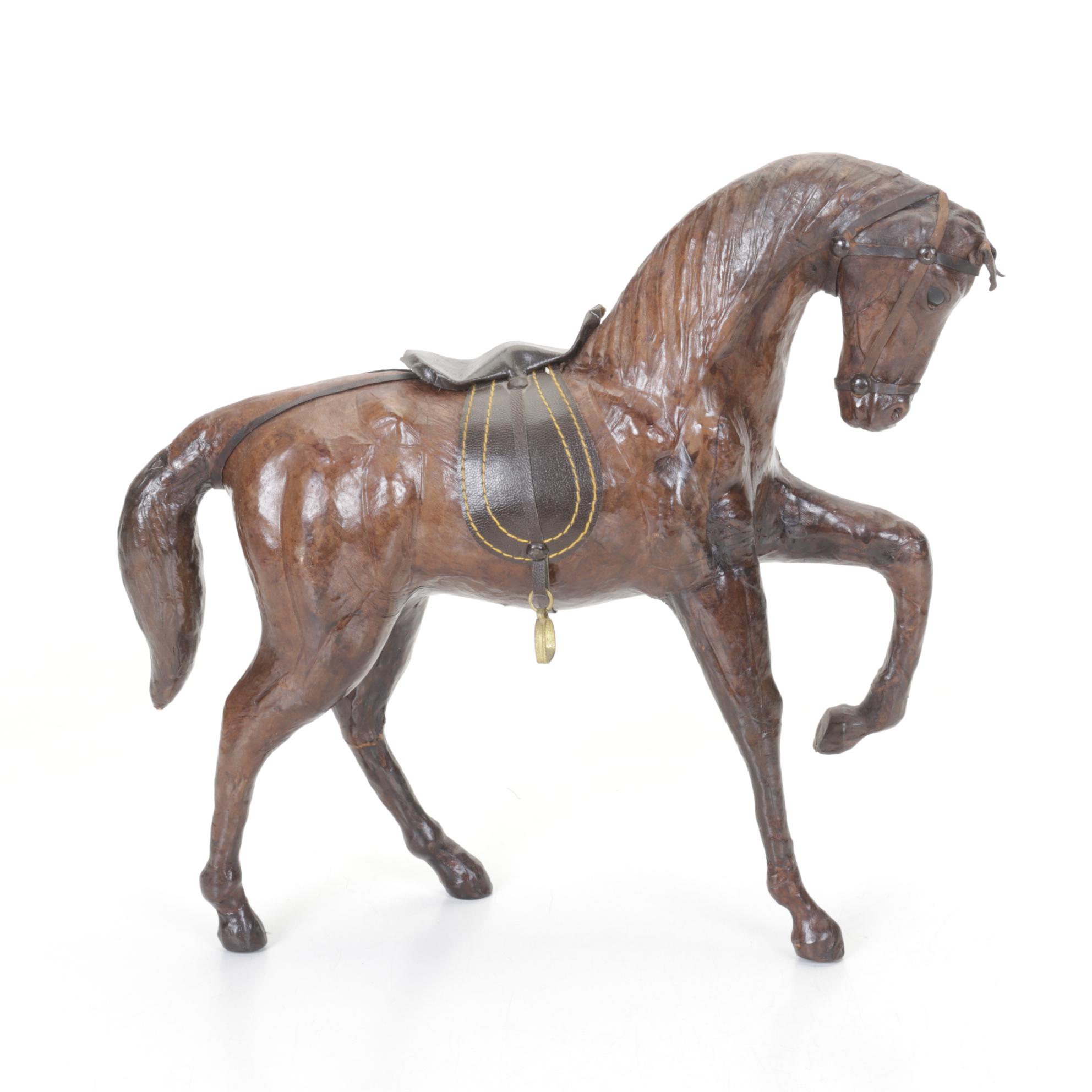 Molded Leather Saddled Horse Figurine