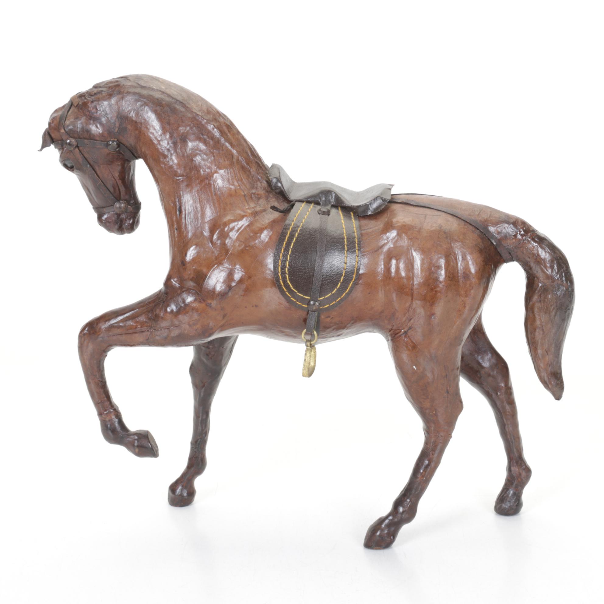 Molded Leather Saddled Horse Figurine