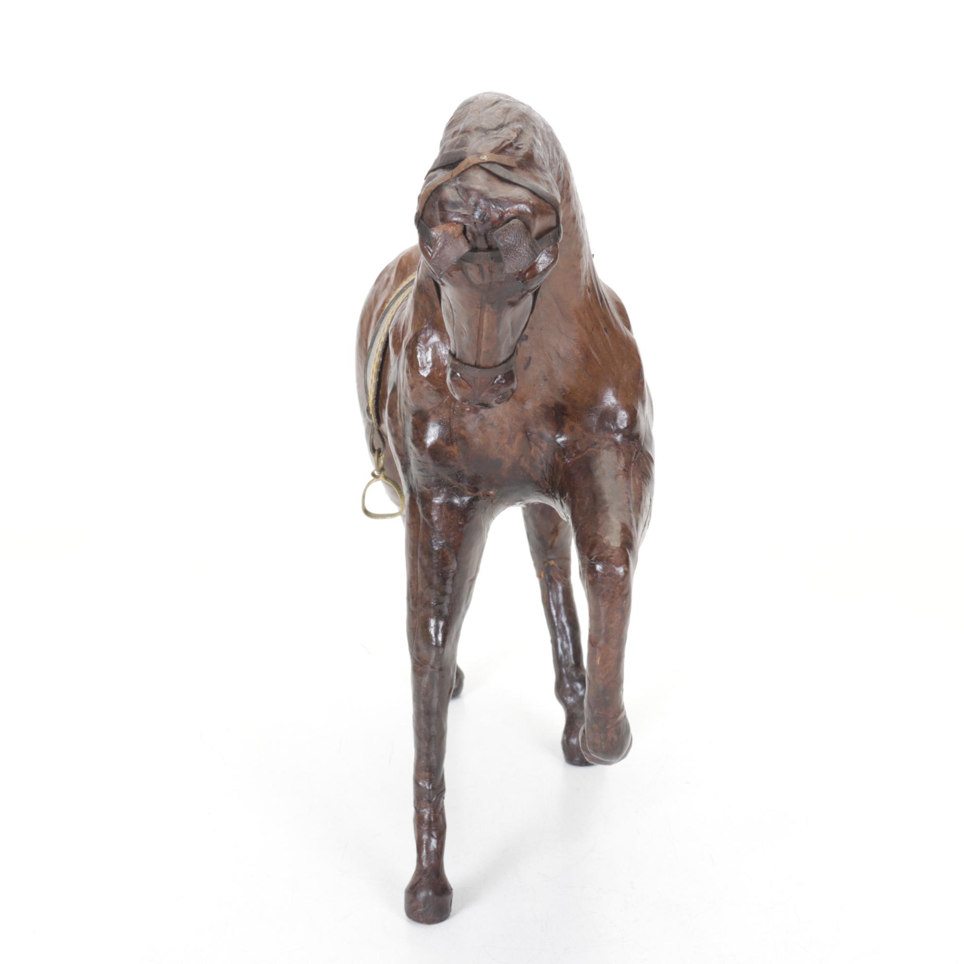 Molded Leather Saddled Horse Figurine