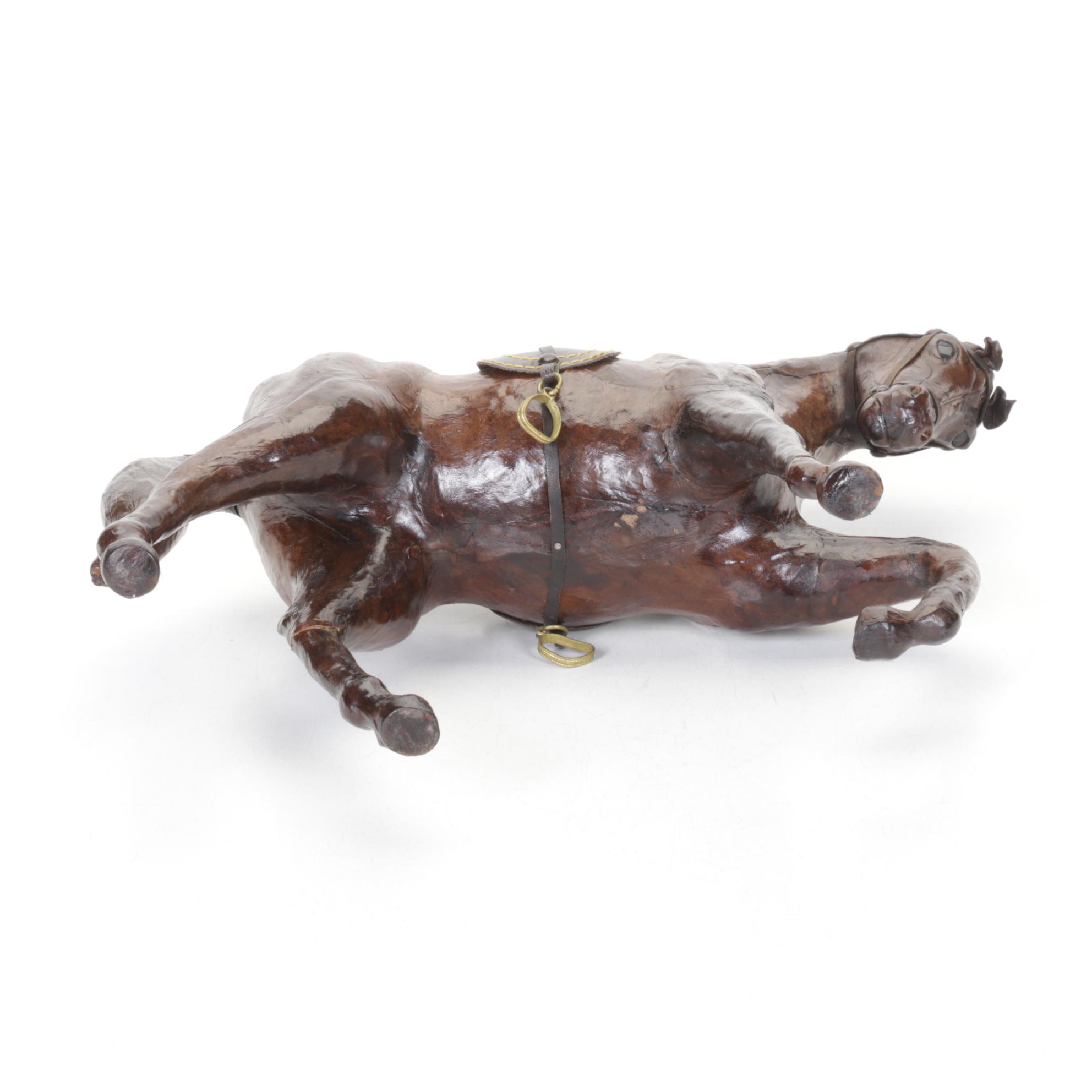 Molded Leather Saddled Horse Figurine