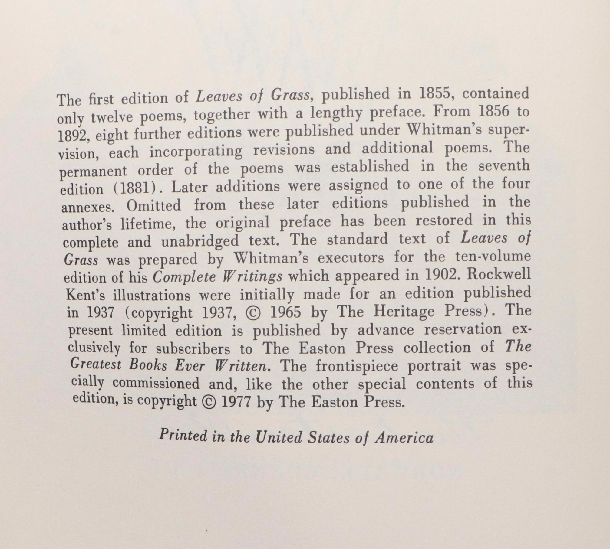 Easton Press "Leaves of Grass" by Walt Whitman and More Literary Classics