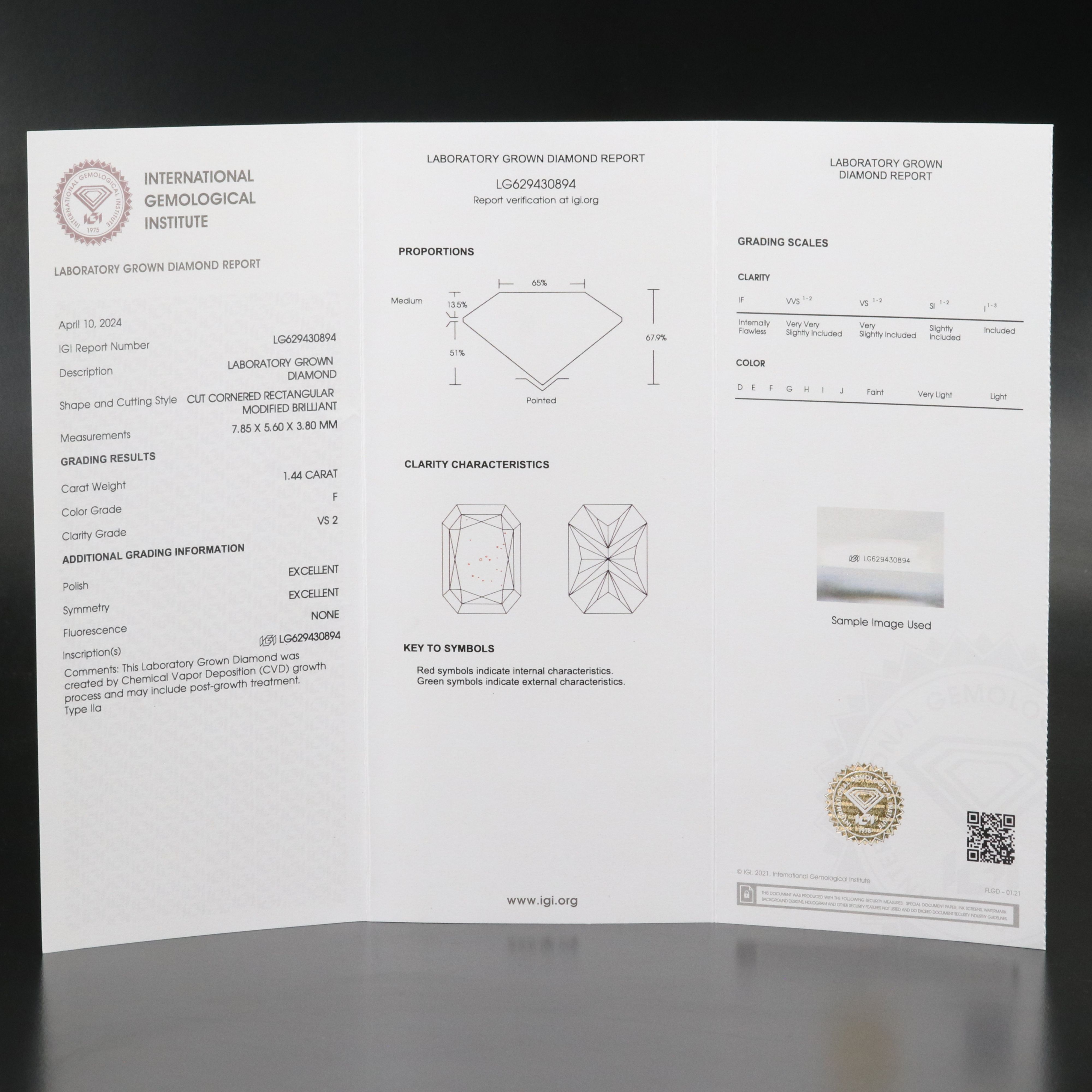 Loose 1.44 CT Lab Grown Diamond with IGI Report