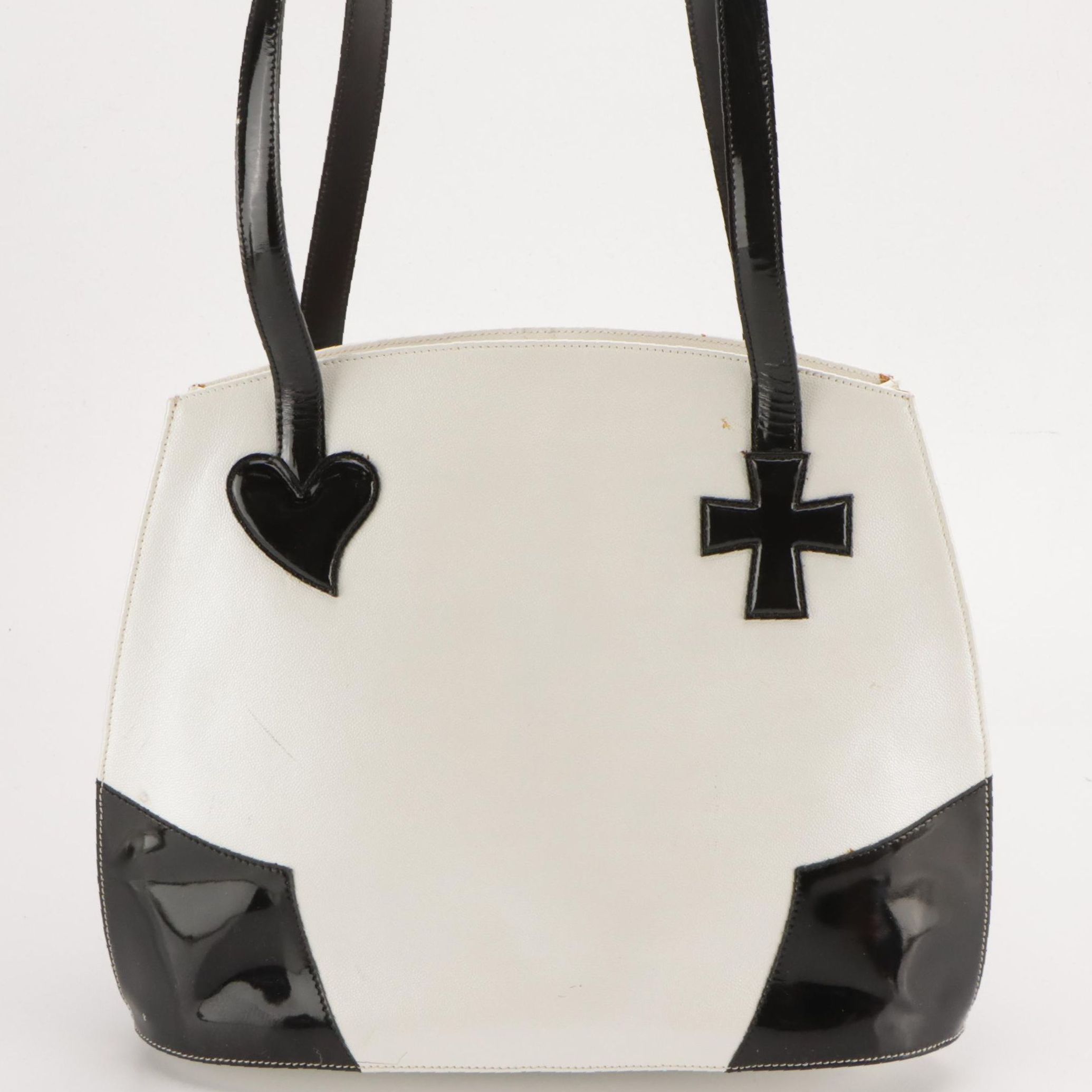 Christian Lacroix Cross My Heart Bag in Black Patent & Pearlescent White Leather