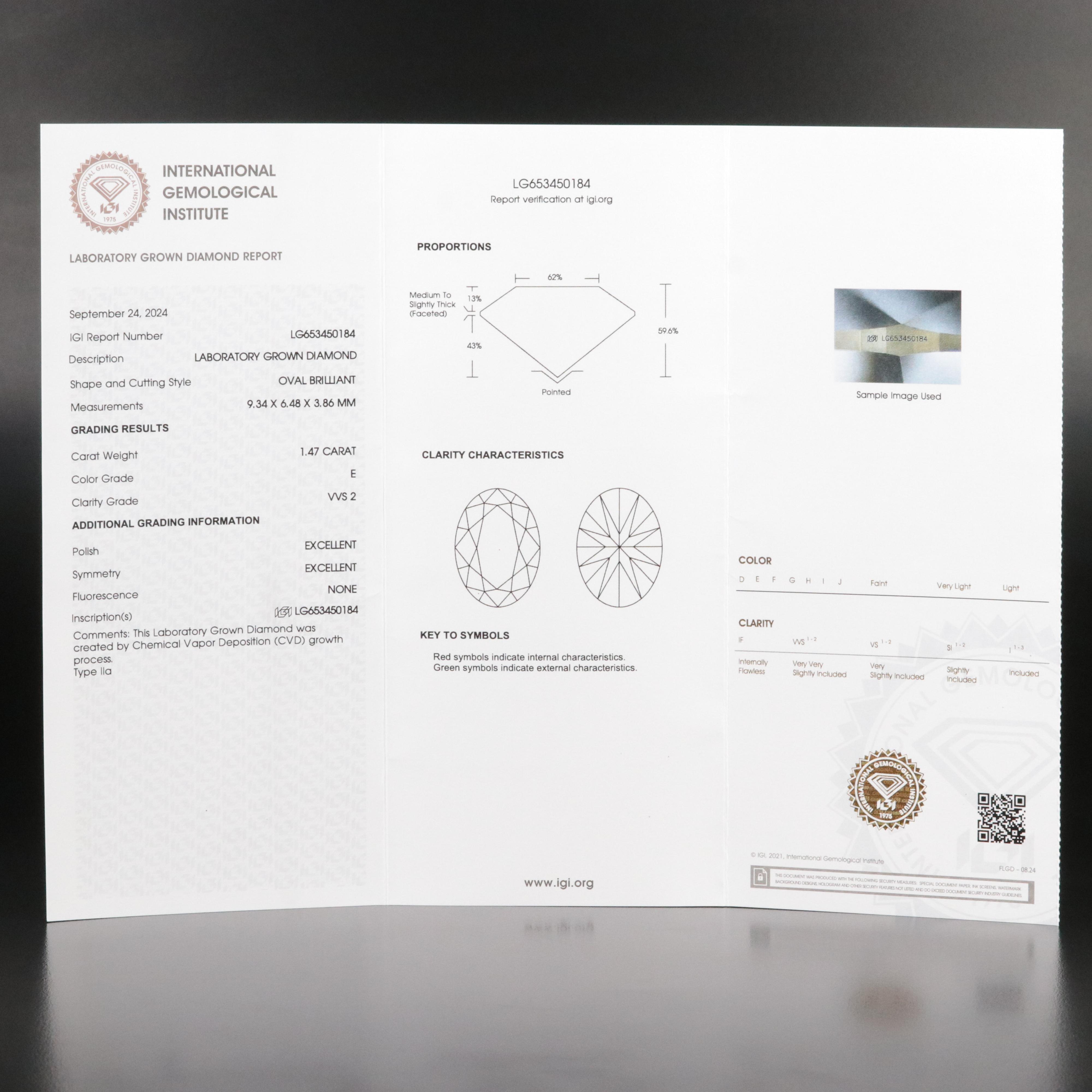 Loose 1.47 CT Lab Grown Diamond with IGI Report