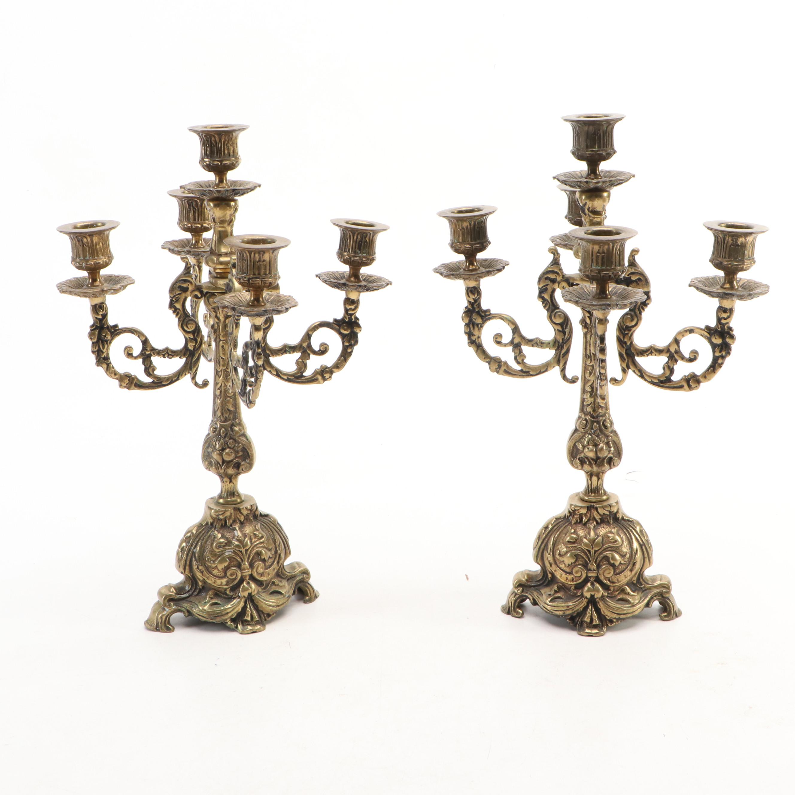 Pair of Victorian Style Brass Candelabras