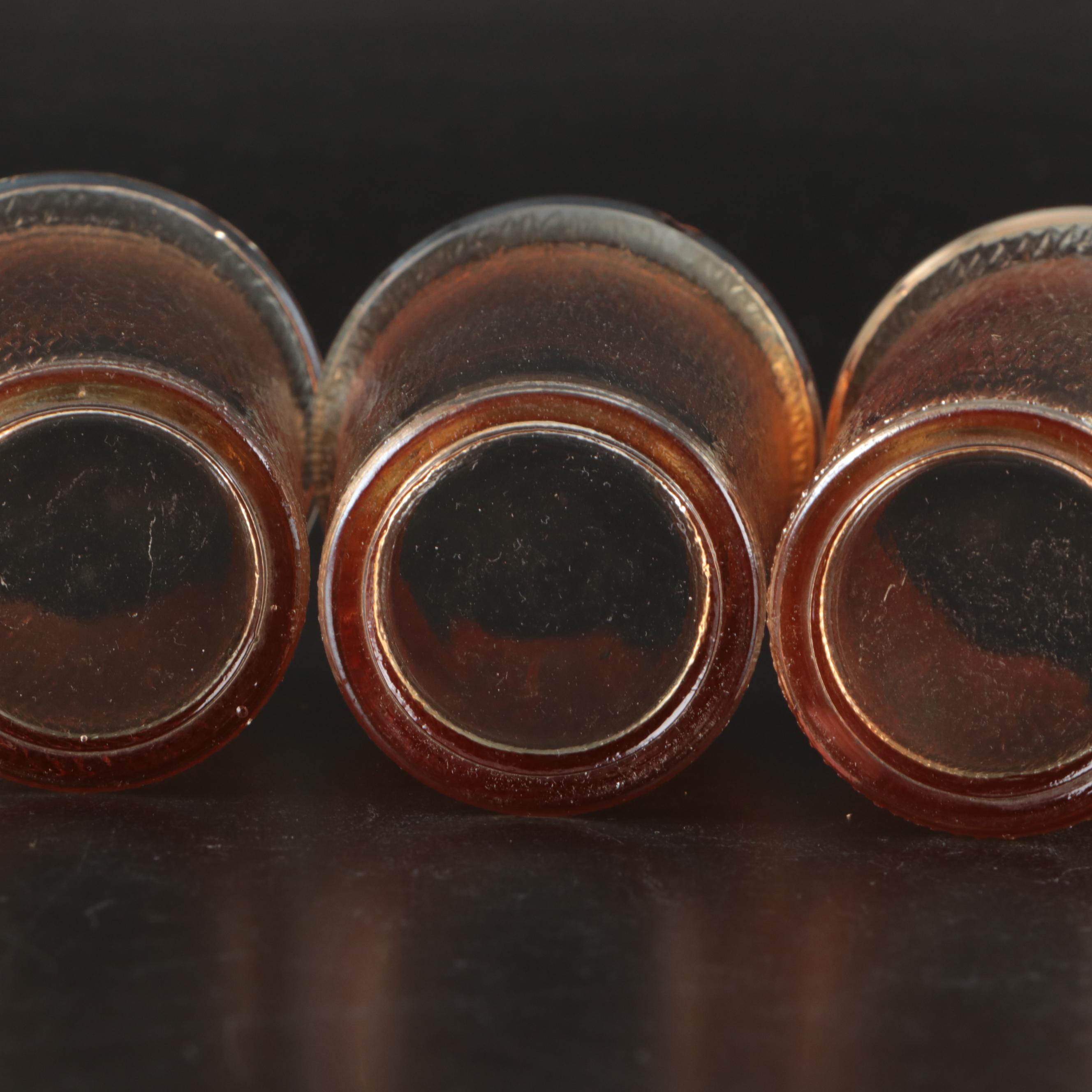 Jeannette "Tree Bark" Marigold Carnival Glass Pitcher and Tumblers, Mid-20th C.