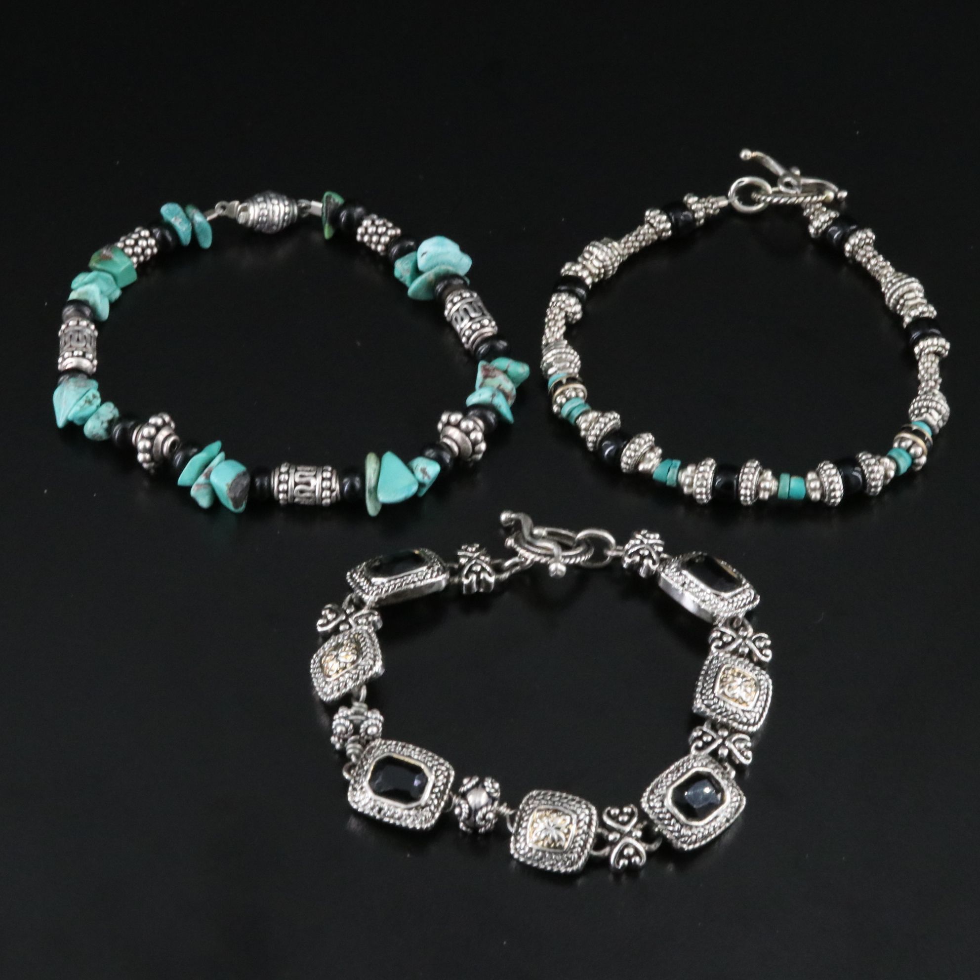 Turquoise, Jet and Glass Bracelets