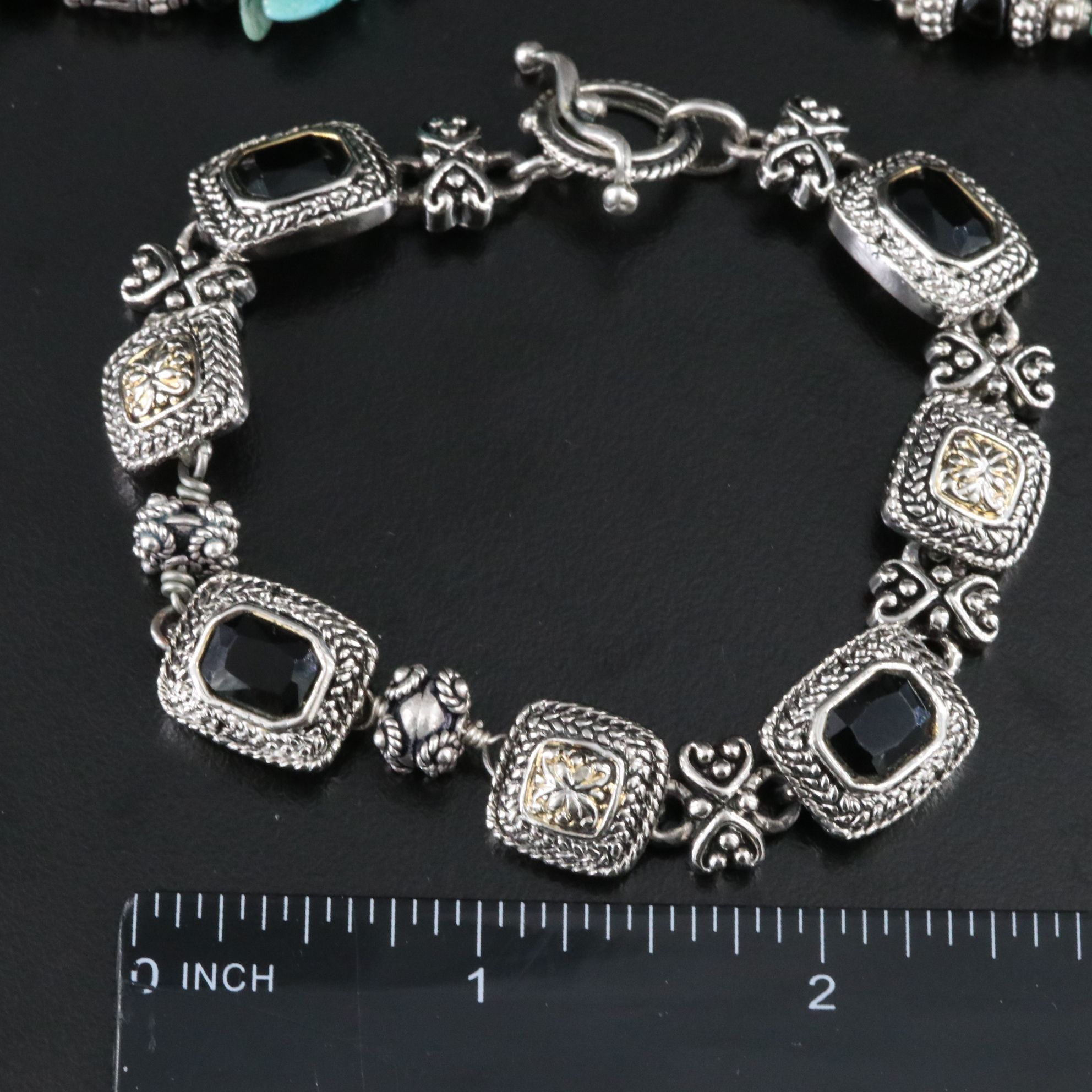 Turquoise, Jet and Glass Bracelets