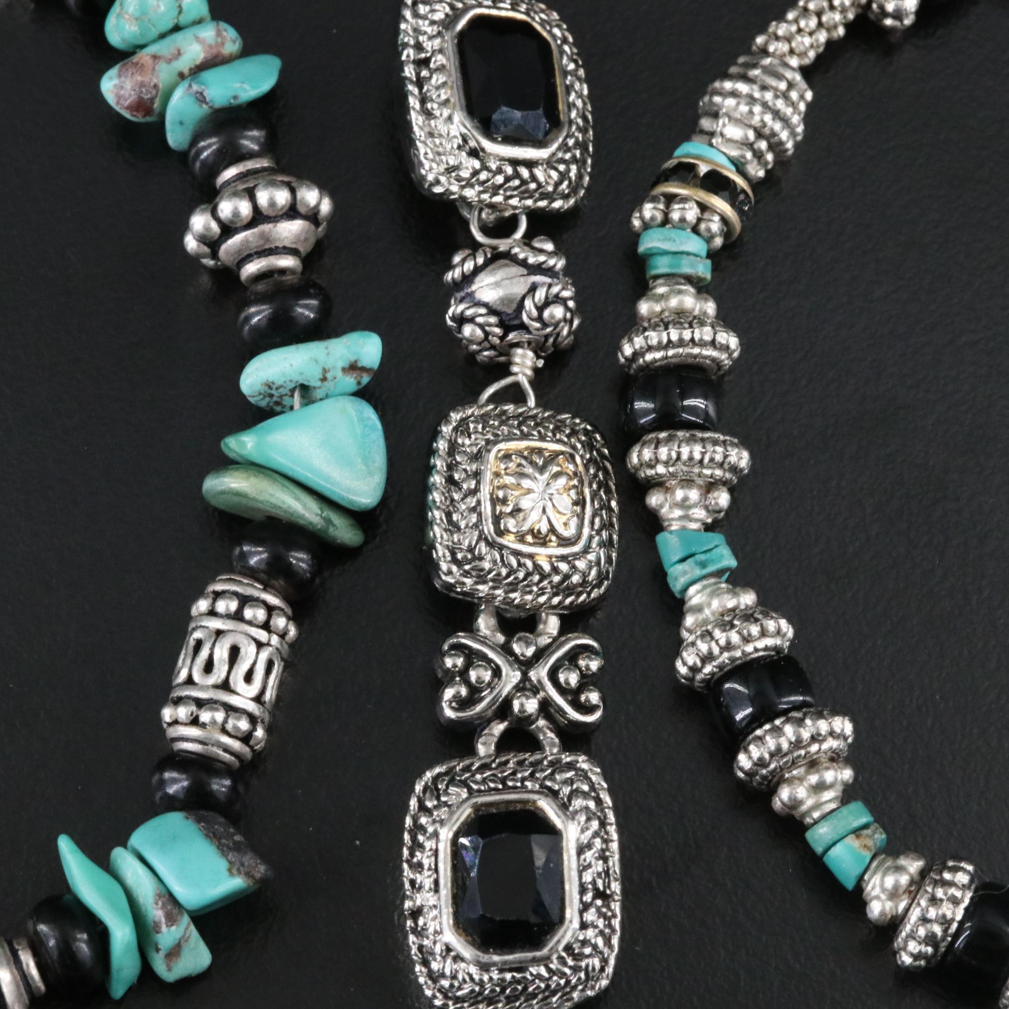 Turquoise, Jet and Glass Bracelets
