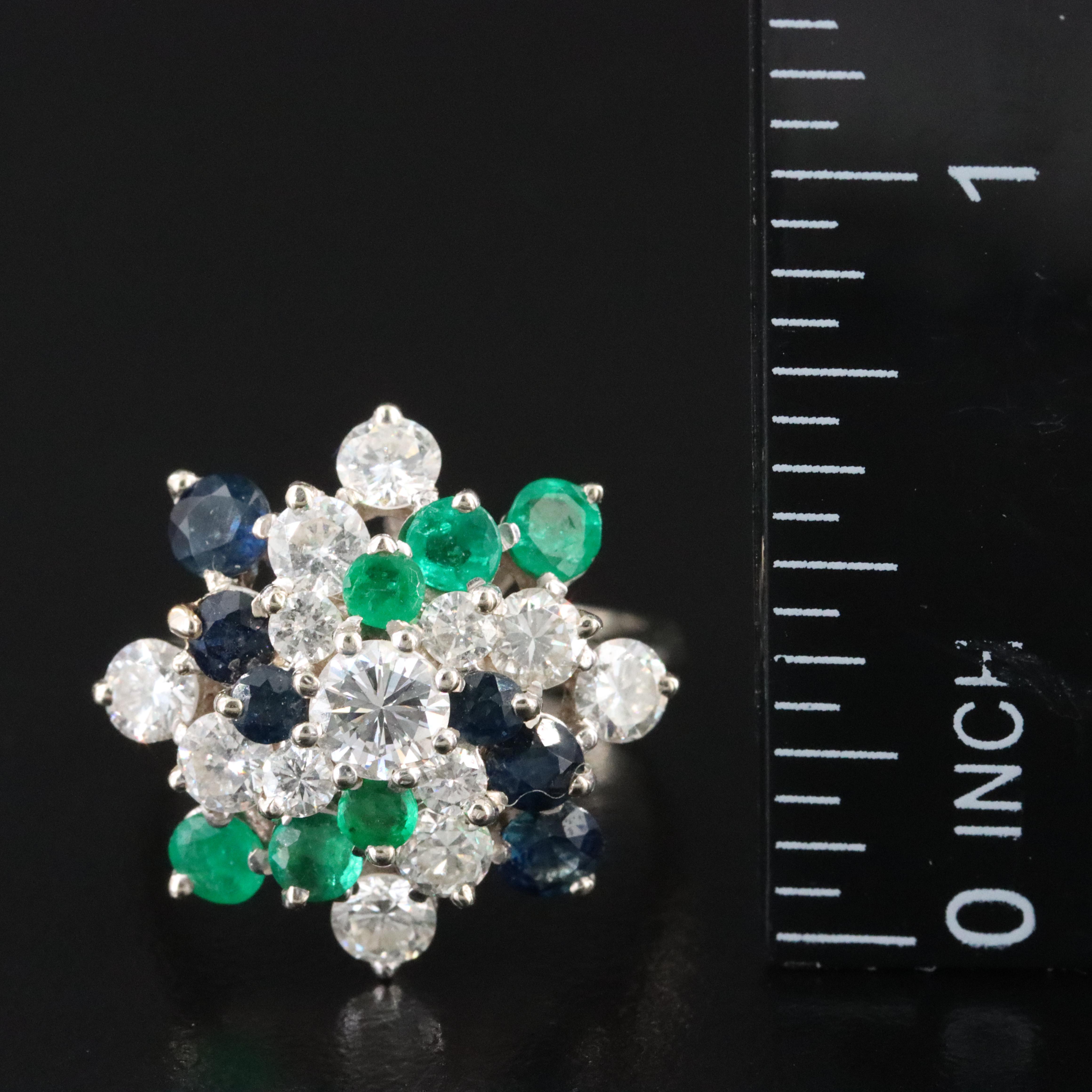 18K 1.51 CTW Diamond, Emerald, and Sapphire Ring