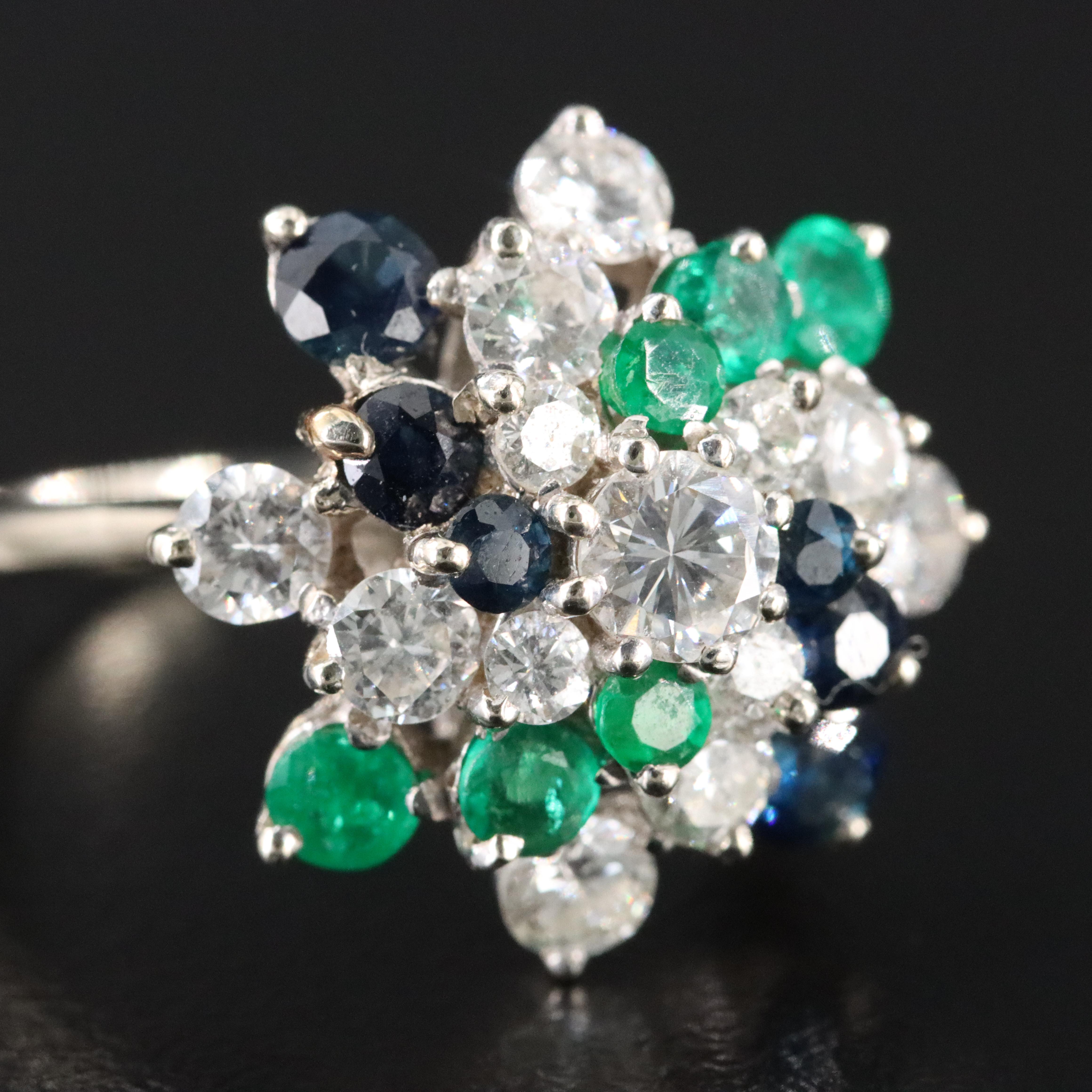 18K 1.51 CTW Diamond, Emerald, and Sapphire Ring