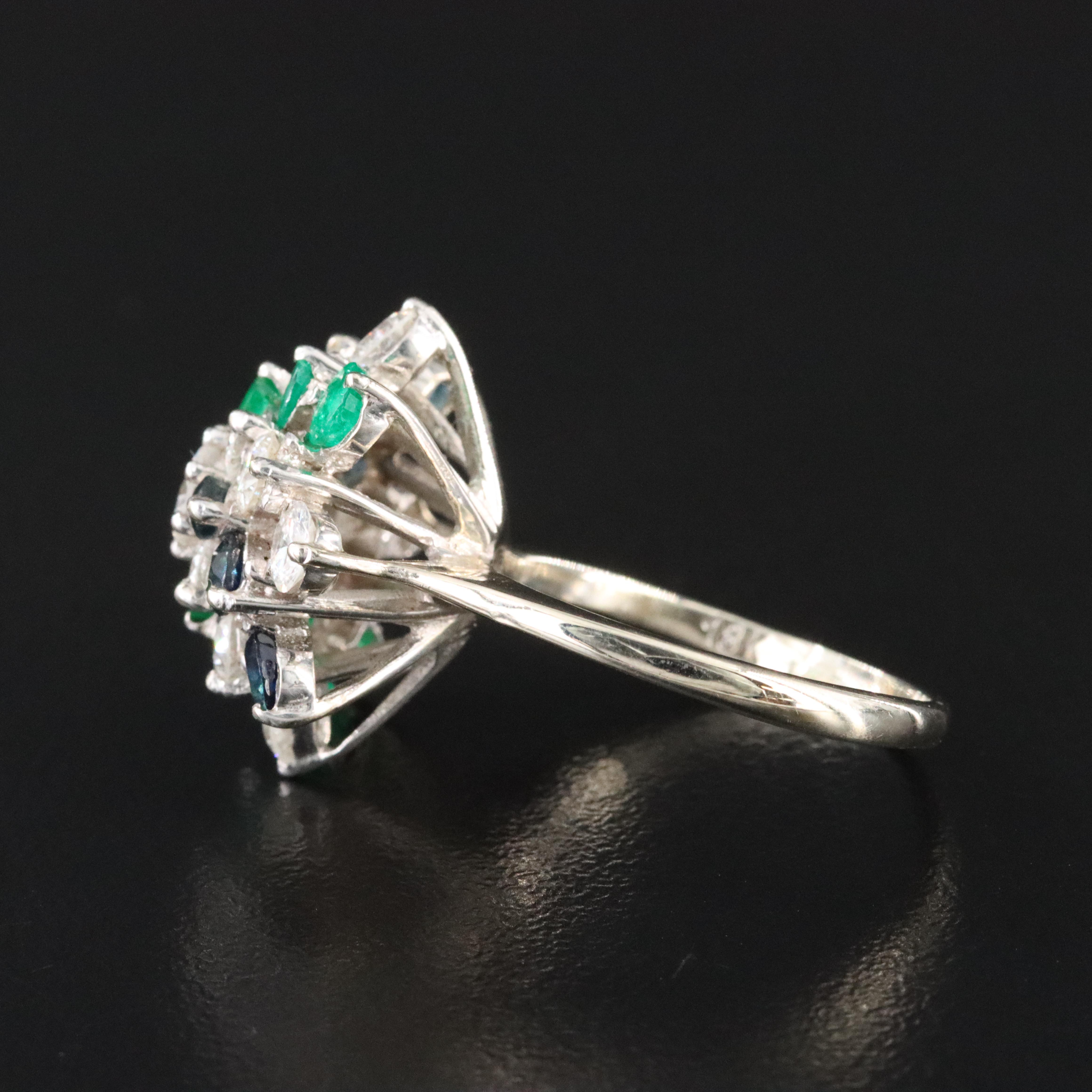 18K 1.51 CTW Diamond, Emerald, and Sapphire Ring