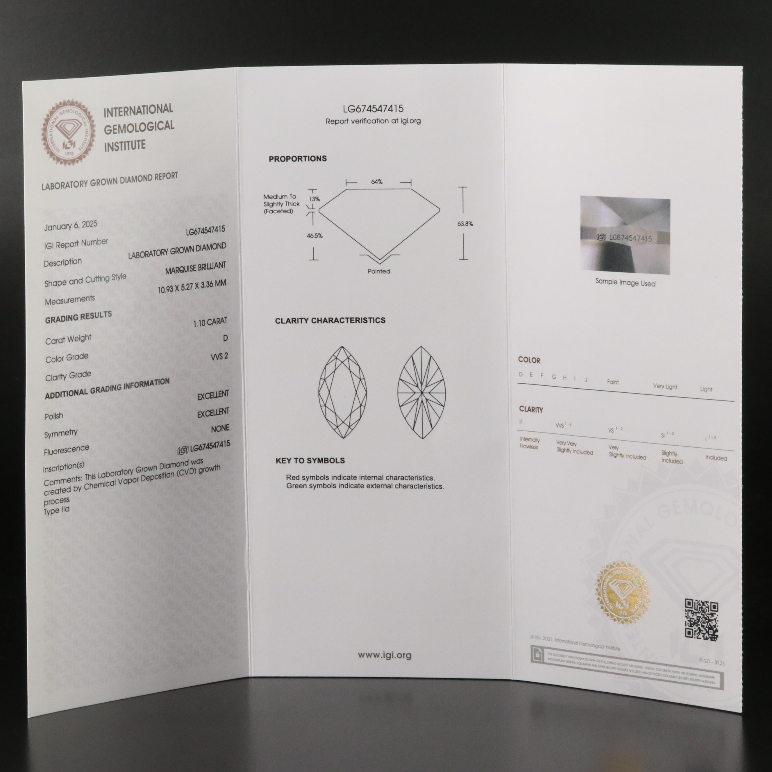 Loose 1.10 CT Lab Grown Diamond with IGI Report