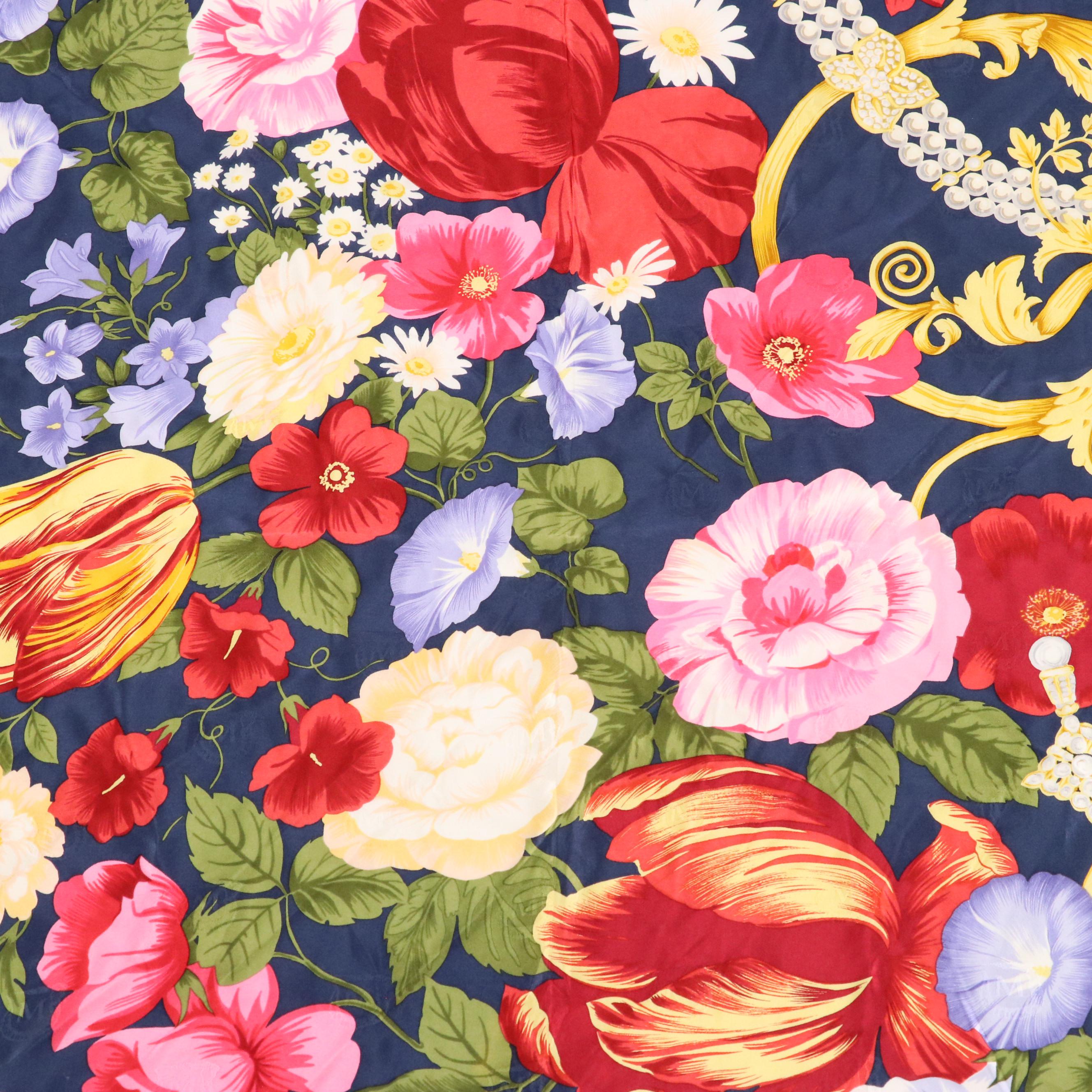 Mikimoto Pearl/Floral Motif Scarf 90 in Silk Charmeuse