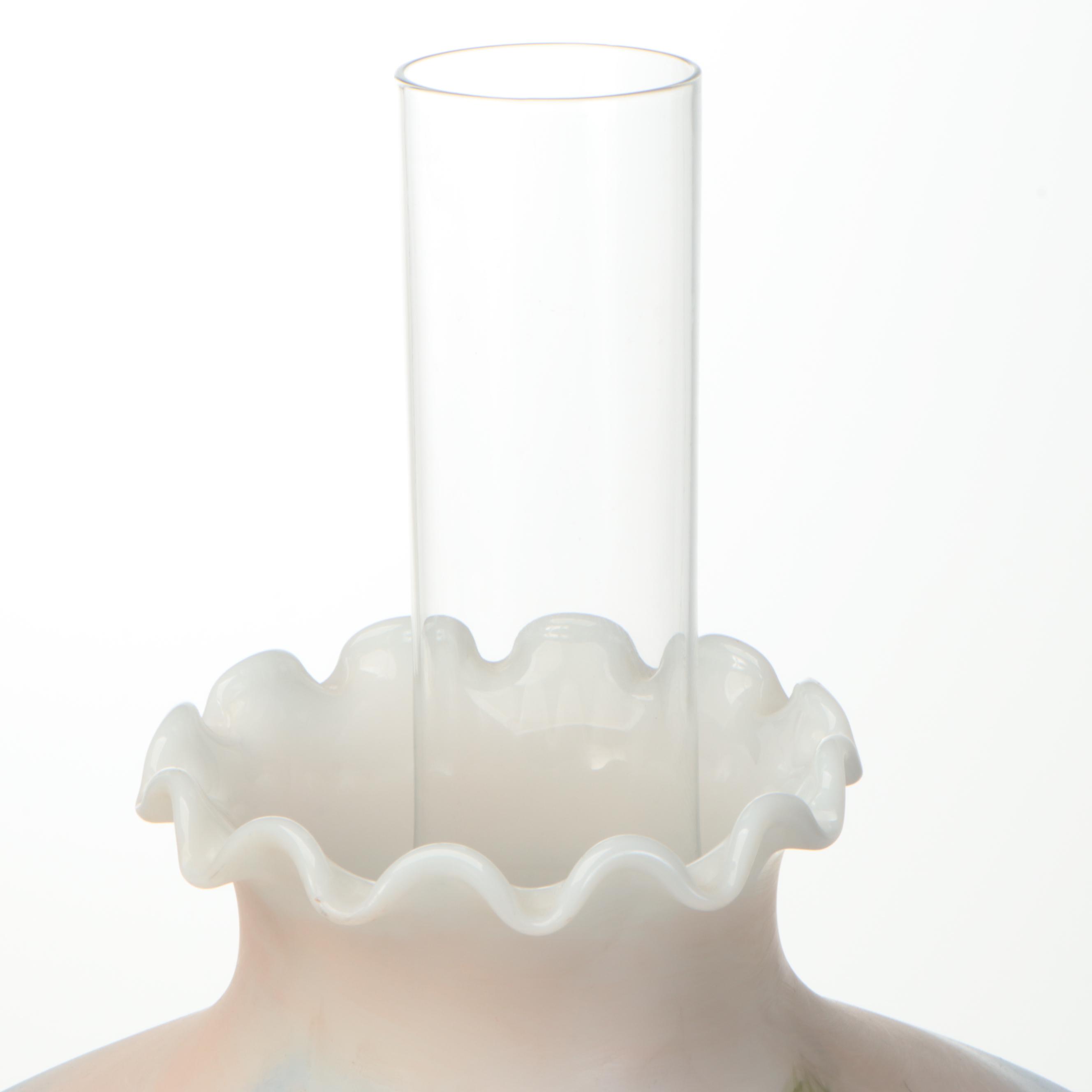 Pair of Victorian Style Hand-Painted Parlor Table Lamps, Mid-20th Century