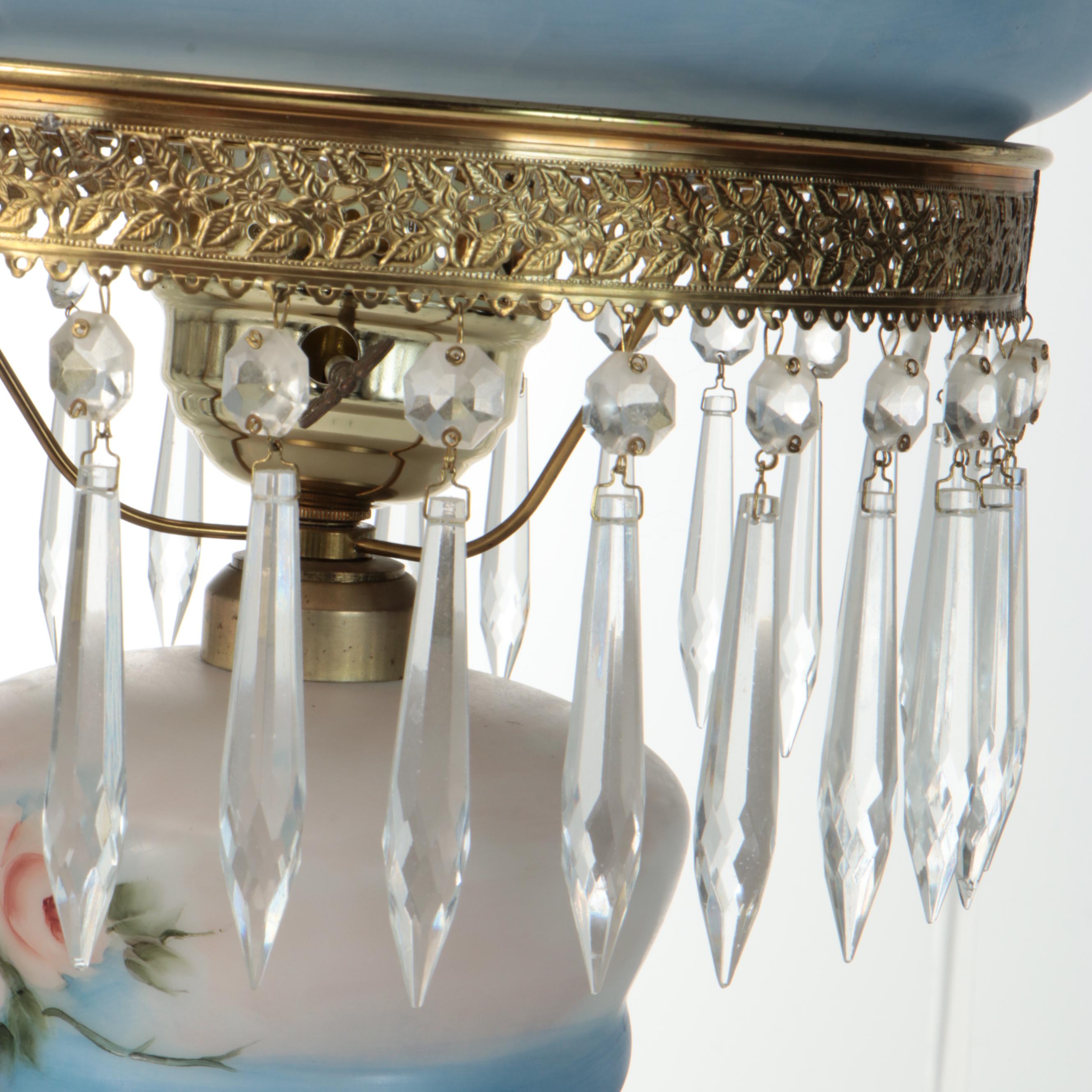 Pair of Victorian Style Hand-Painted Parlor Table Lamps, Mid-20th Century