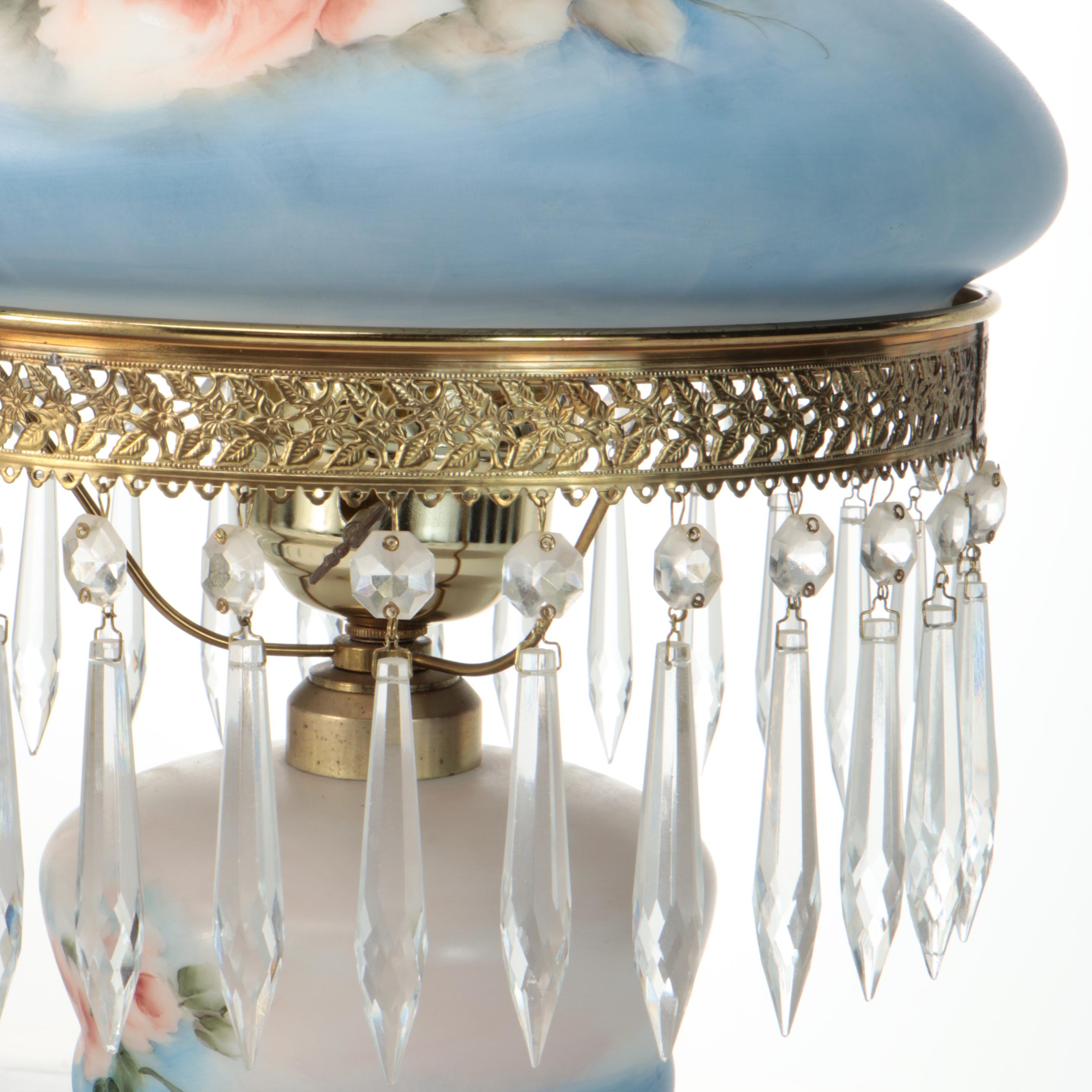 Pair of Victorian Style Hand-Painted Parlor Table Lamps, Mid-20th Century