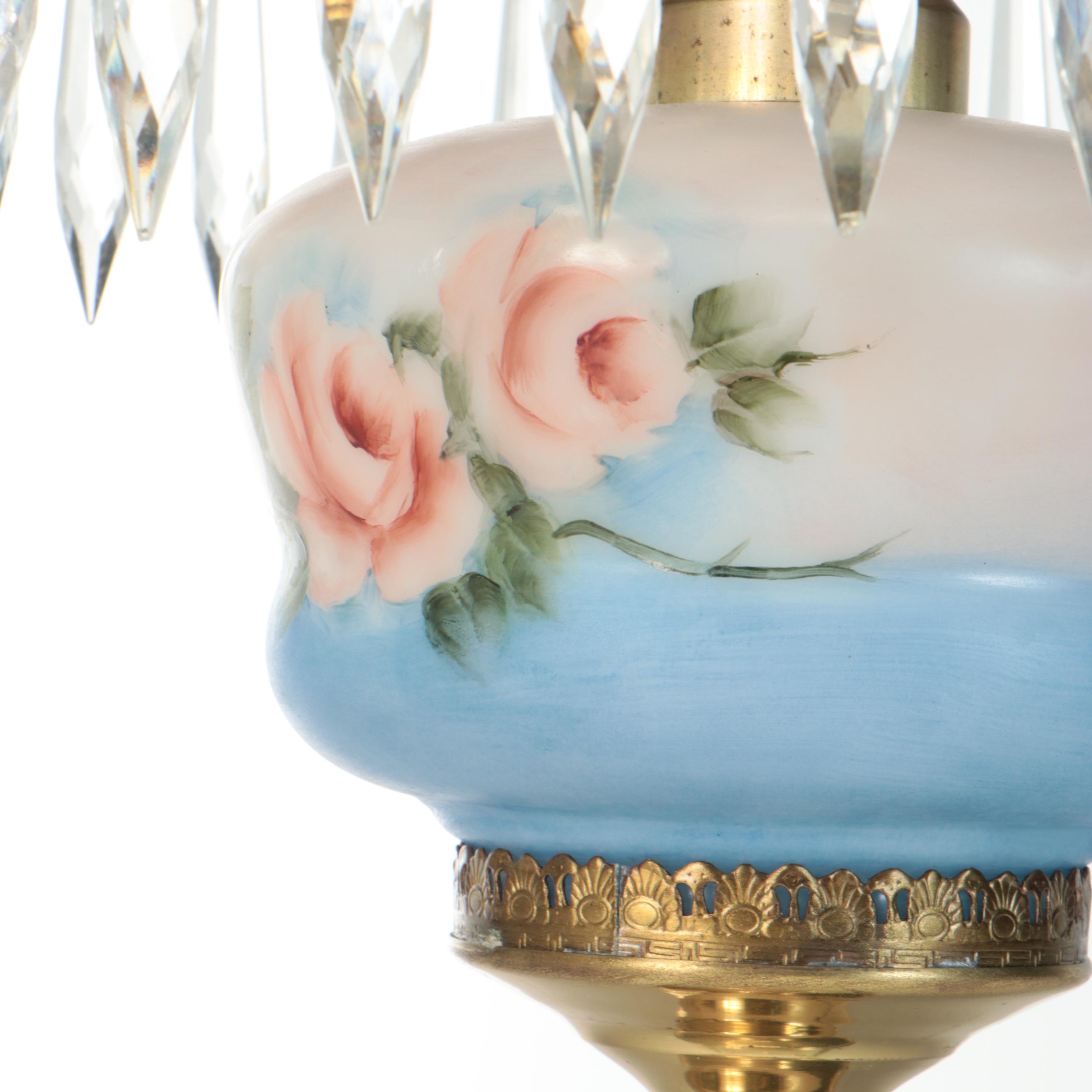 Pair of Victorian Style Hand-Painted Parlor Table Lamps, Mid-20th Century