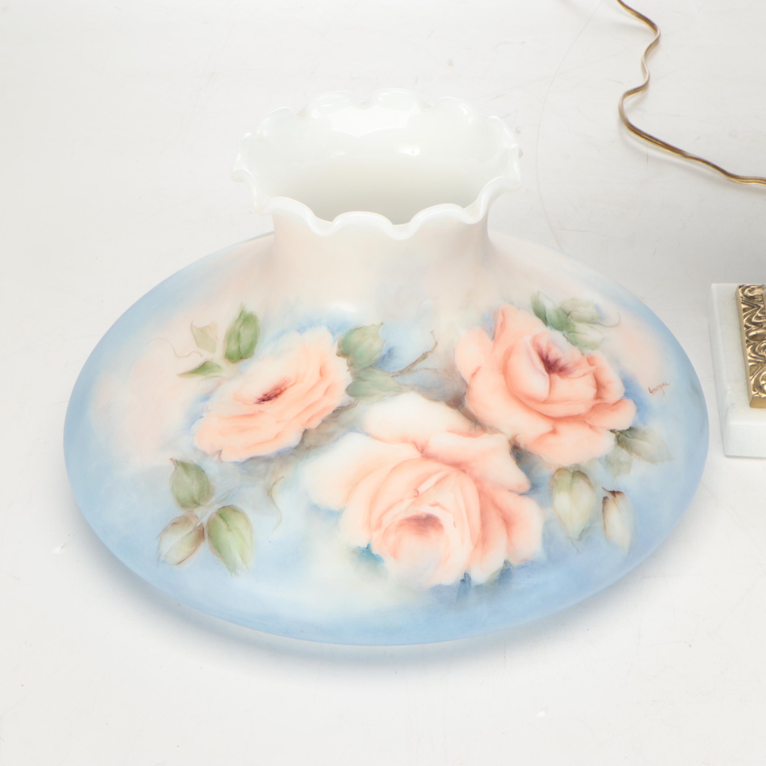 Pair of Victorian Style Hand-Painted Parlor Table Lamps, Mid-20th Century