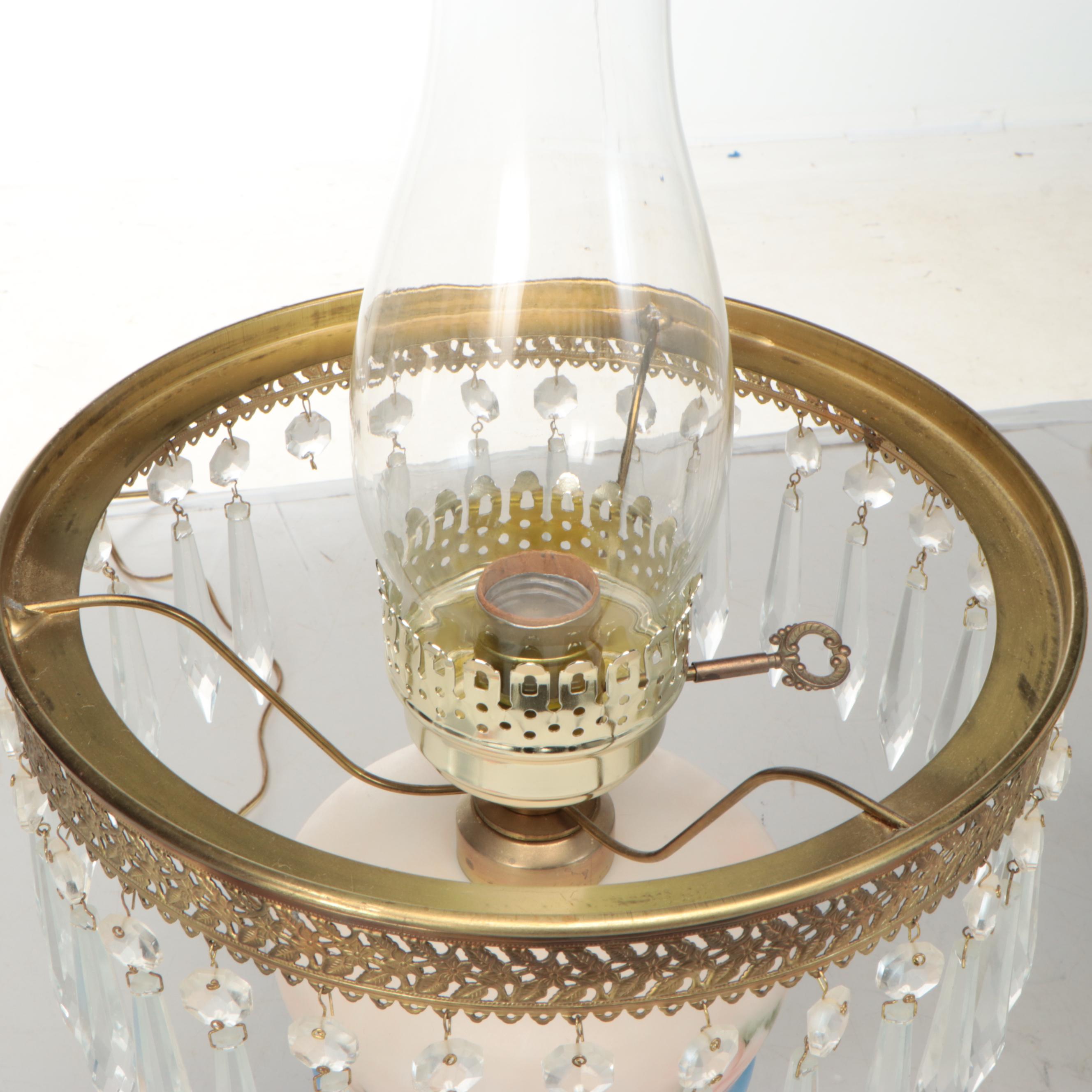 Pair of Victorian Style Hand-Painted Parlor Table Lamps, Mid-20th Century