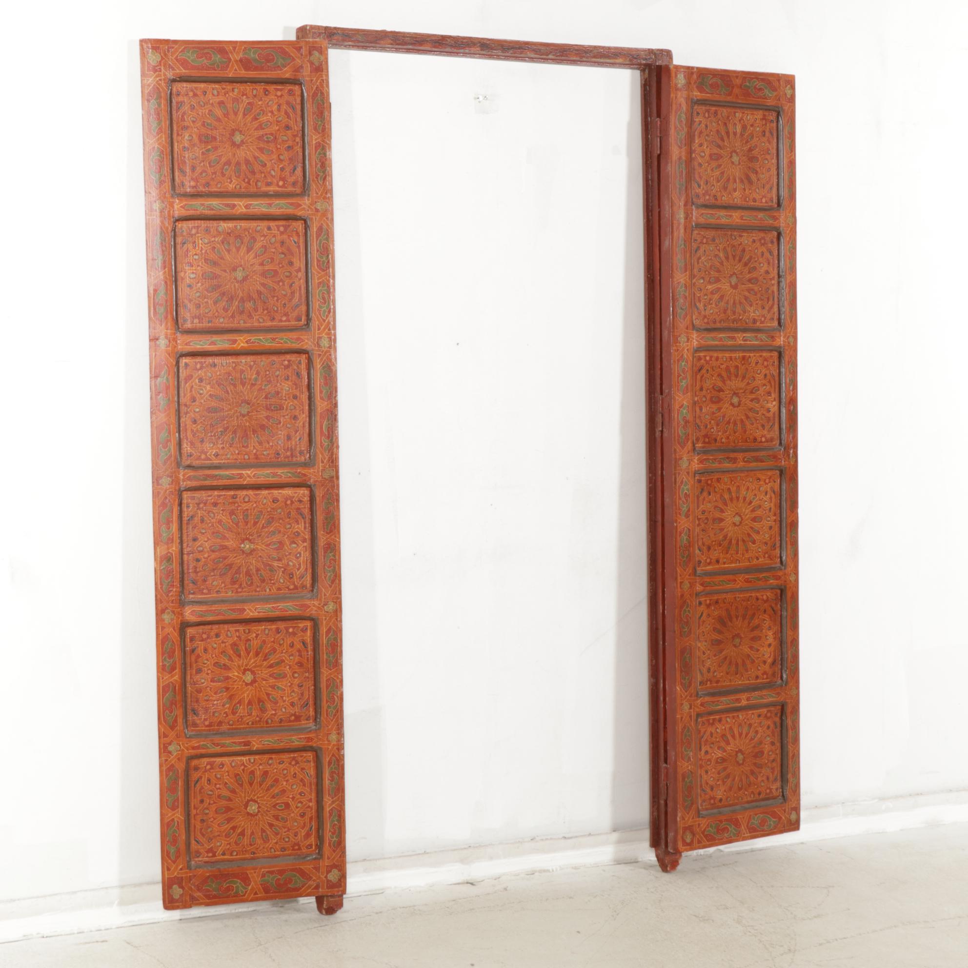 Indian Hand Painted Raised Panel Doors and Doorframe