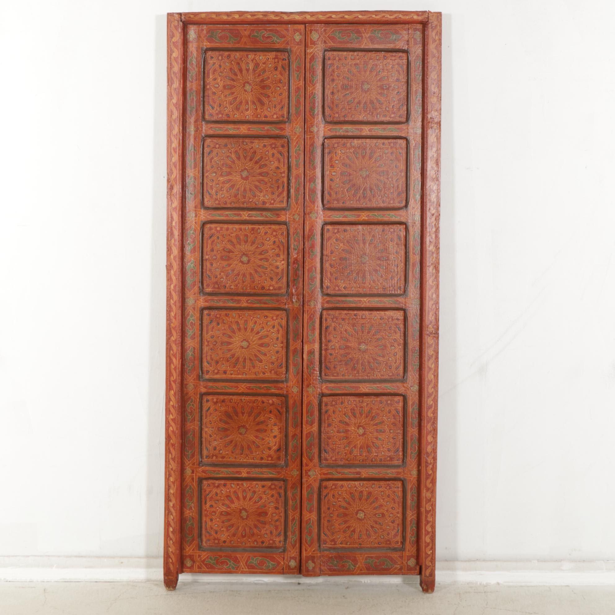 Indian Hand Painted Raised Panel Doors and Doorframe