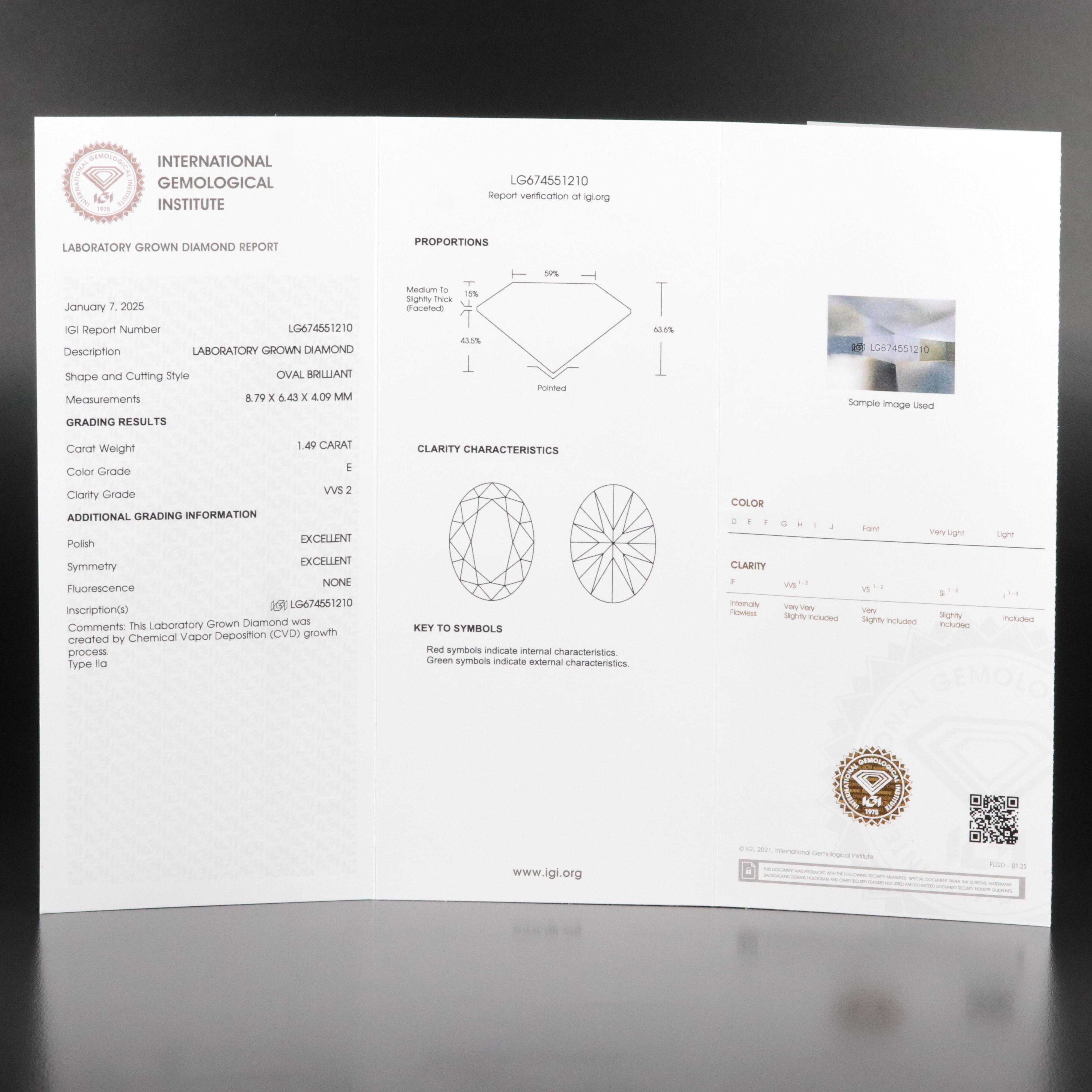 Loose 1.49 CT Lab Grown Diamond with IGI Report
