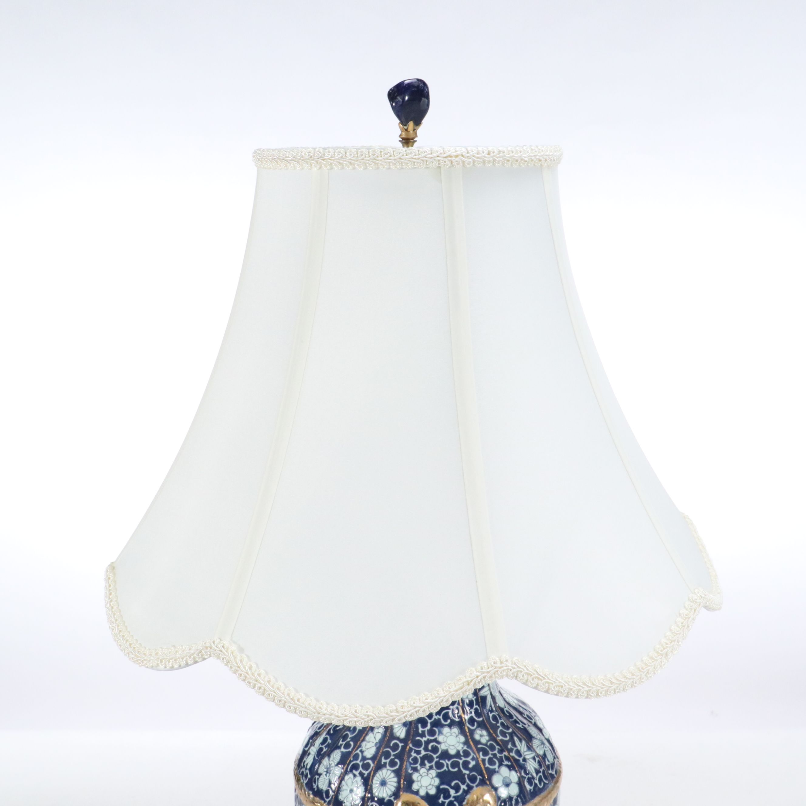 Pair of Chinese Gilt and Hand-Painted Porcelain Table Lamps & Silk Bell Shades