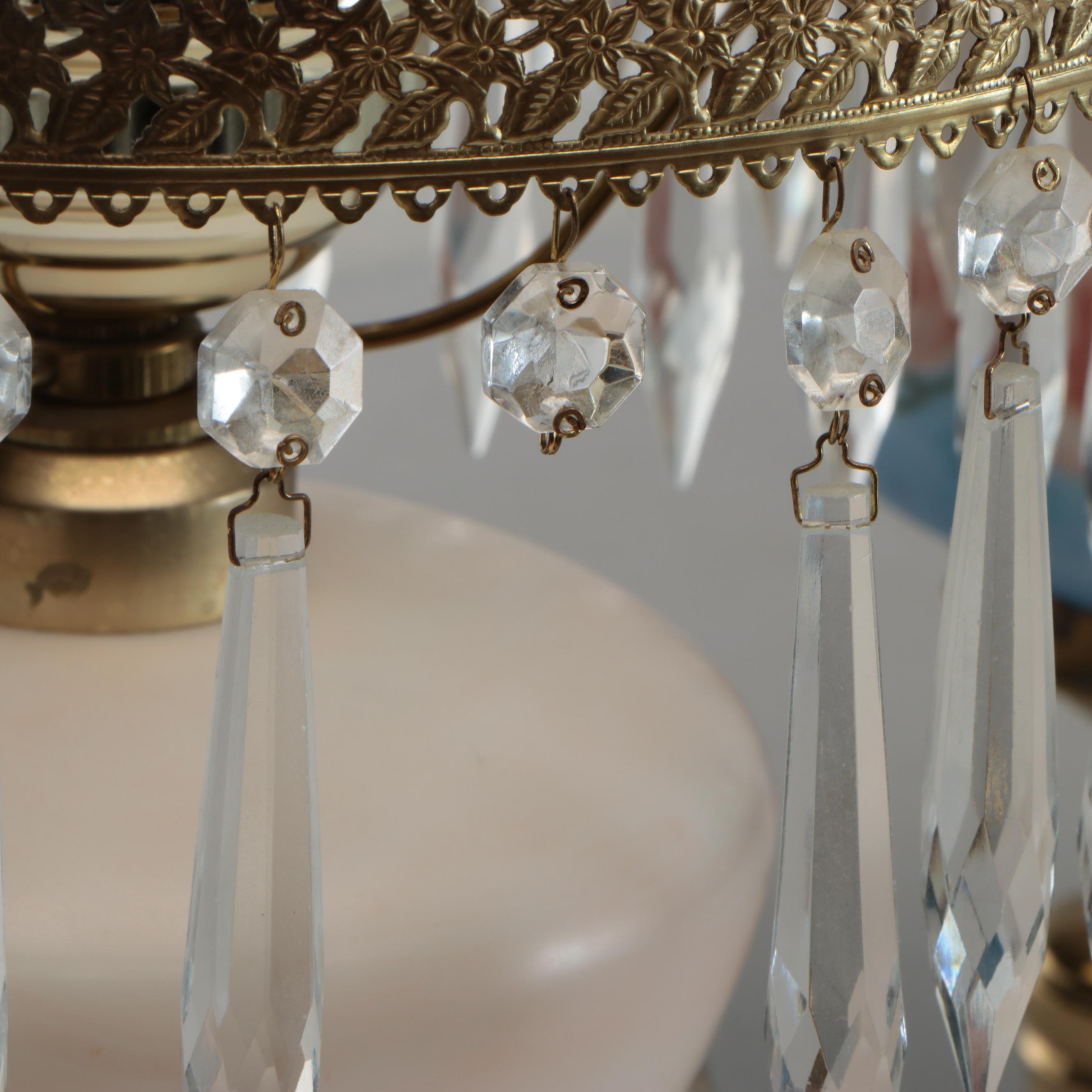 Pair of Victorian Style Hand-Painted Parlor Table Lamps, Mid-20th Century
