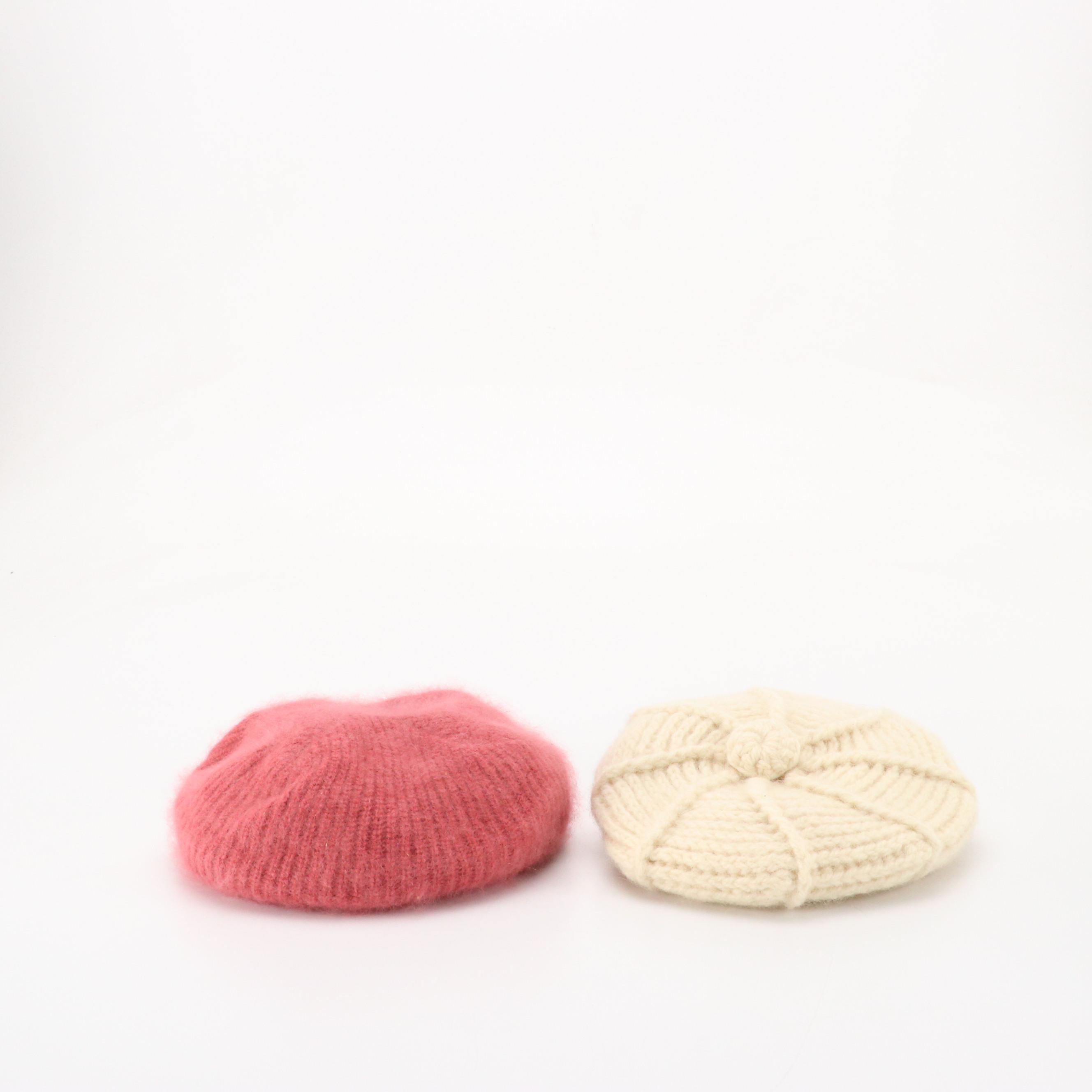 Hand-Knit Wool Cap and Angora Blend Knit Beret