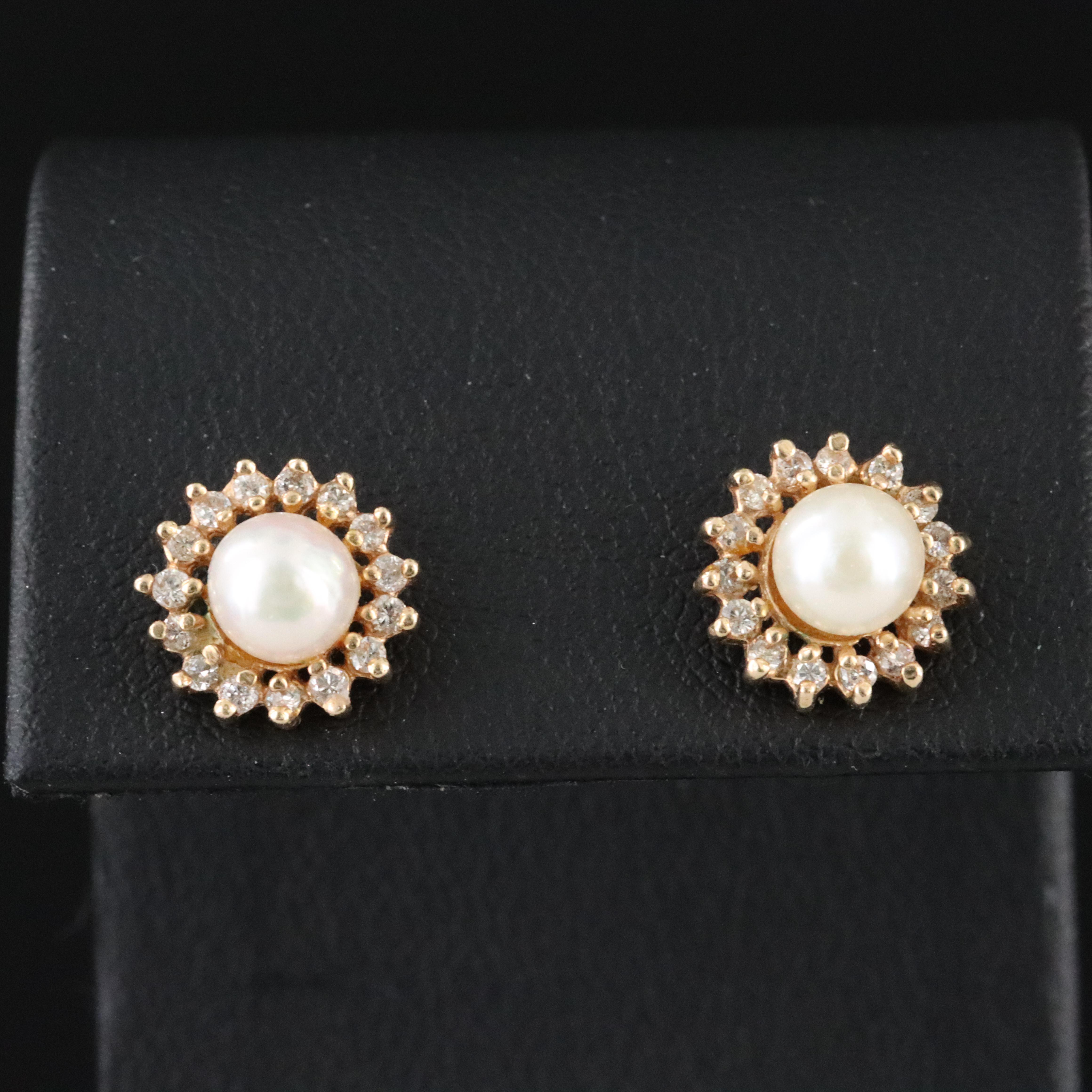 14K Pearl and Diamond Halo Earrings