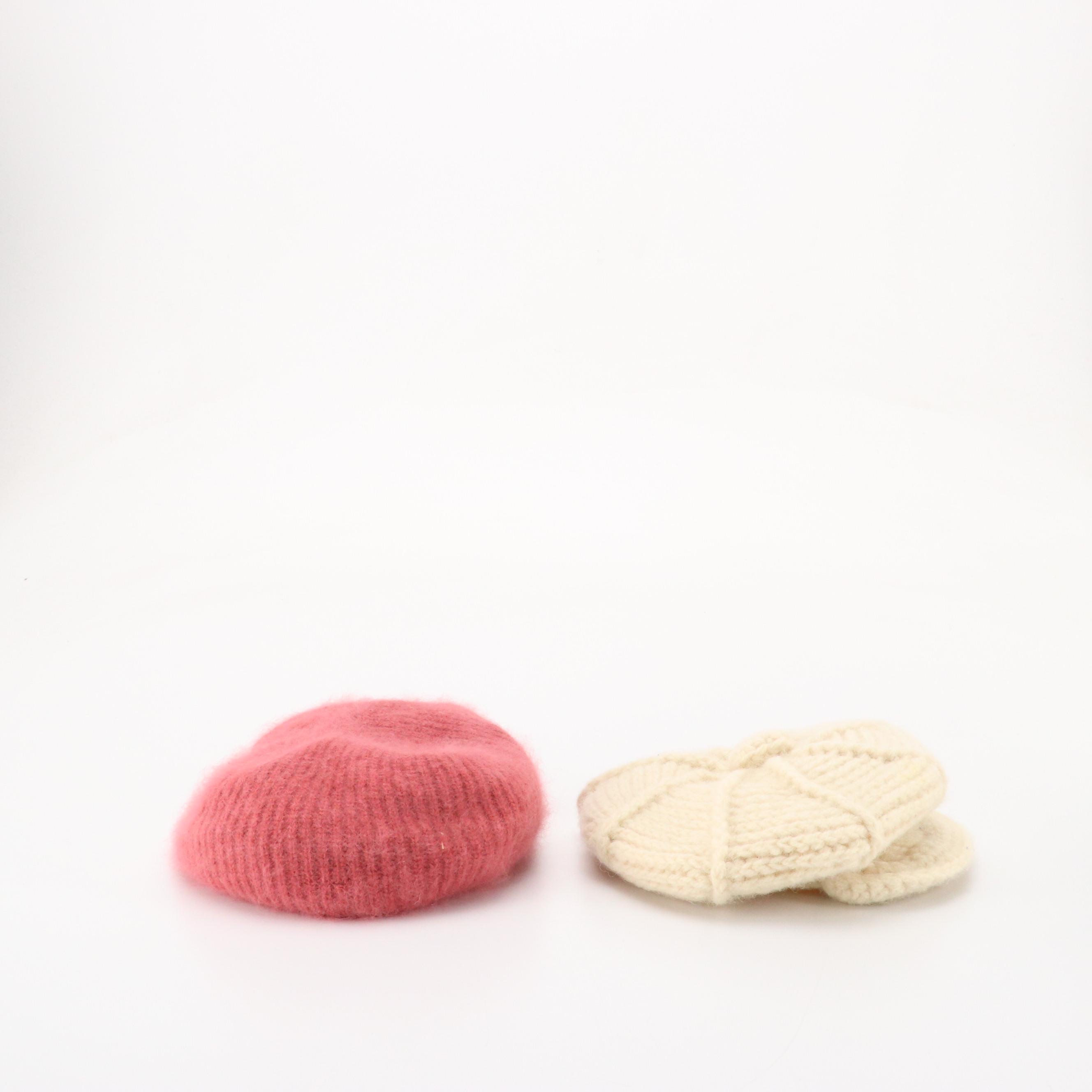 Hand-Knit Wool Cap and Angora Blend Knit Beret