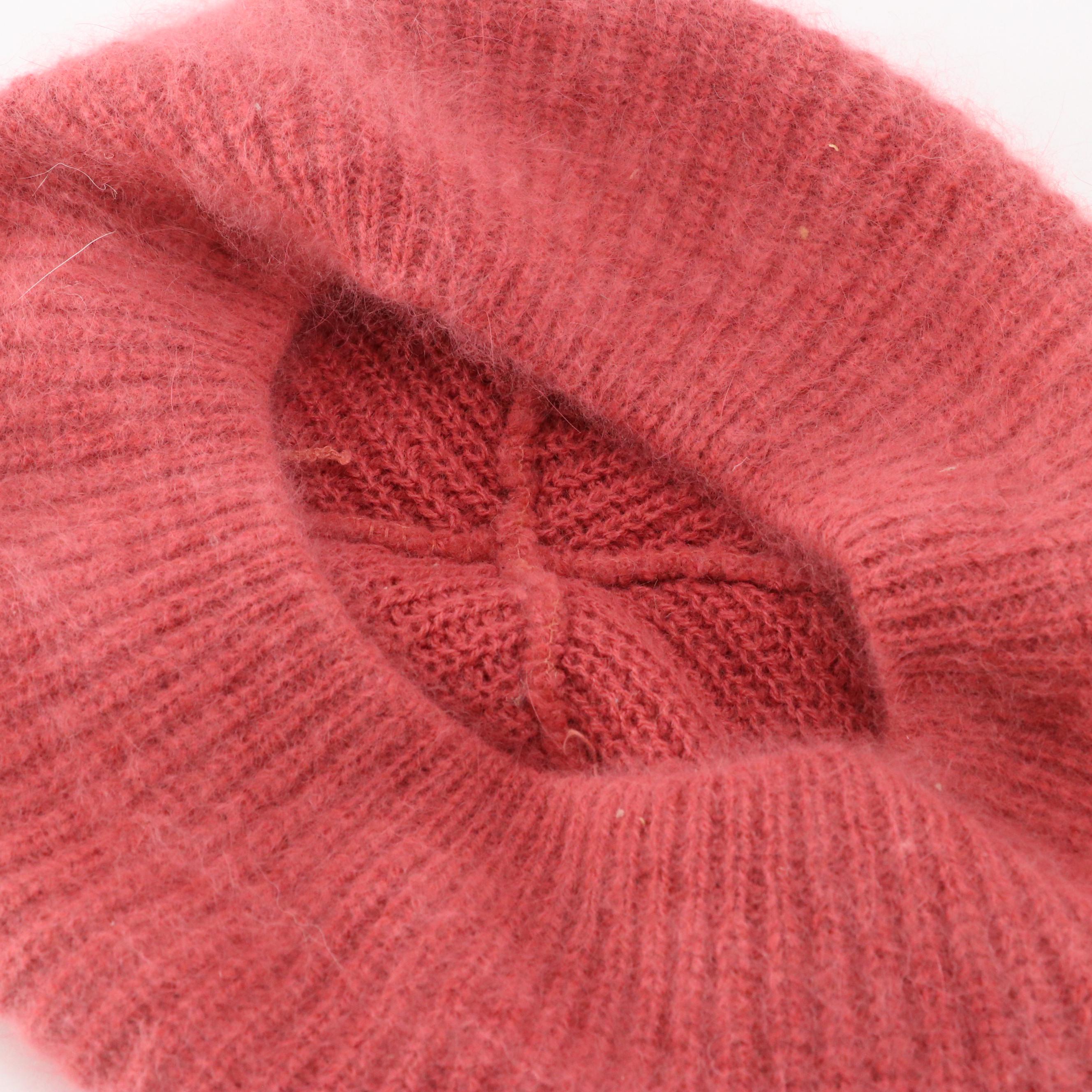 Hand-Knit Wool Cap and Angora Blend Knit Beret