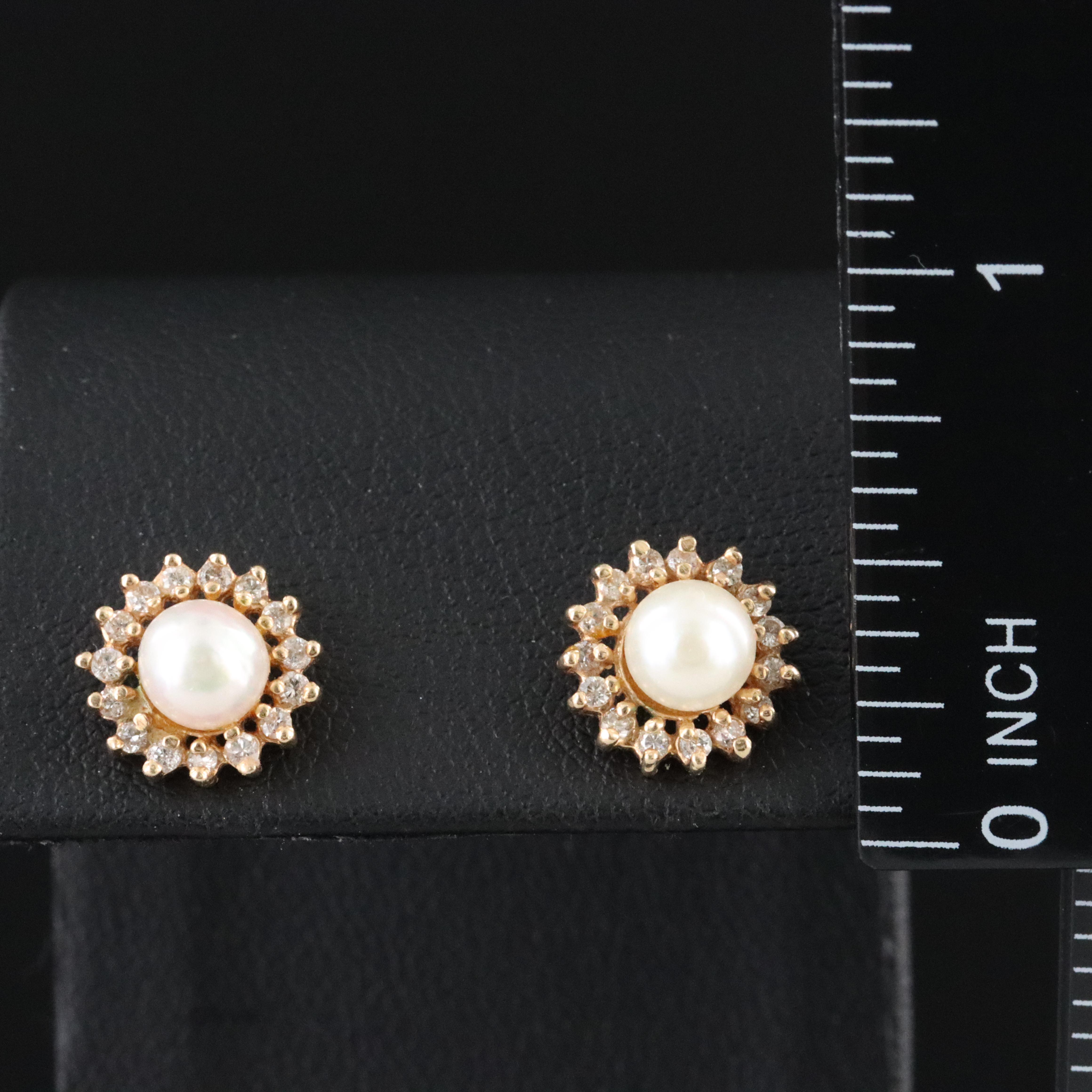 14K Pearl and Diamond Halo Earrings