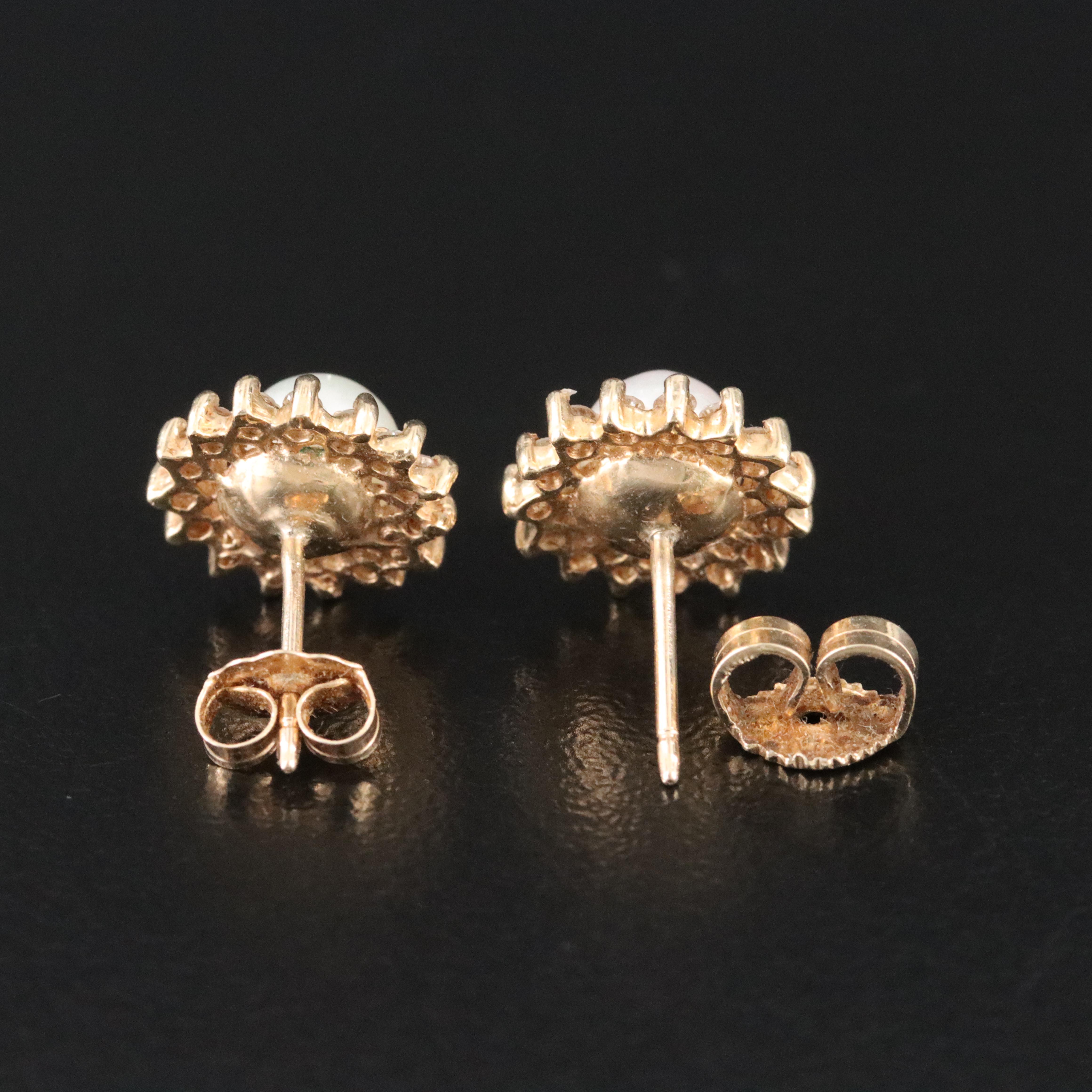 14K Pearl and Diamond Halo Earrings