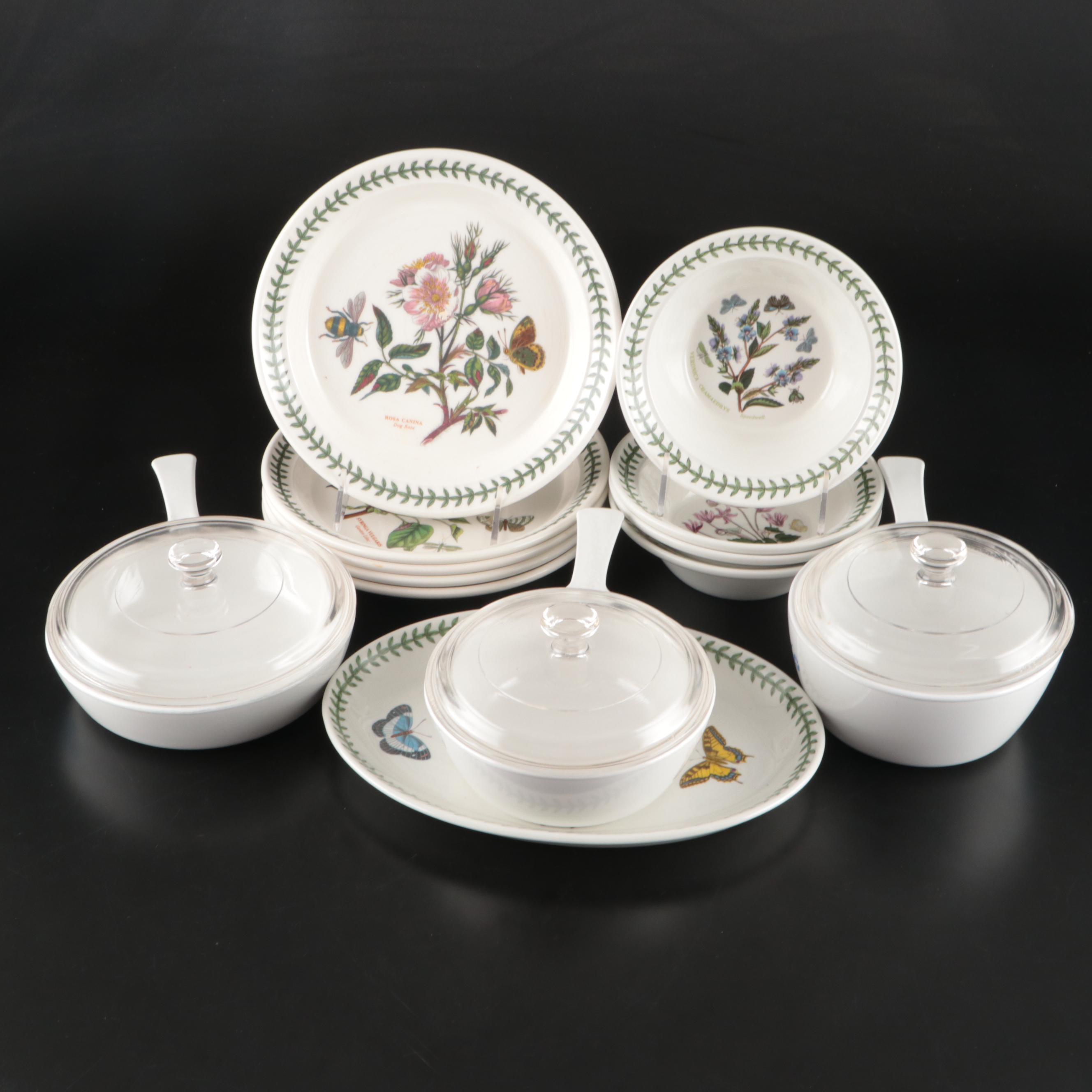 Portmeirion "The Botanic Garden" Tableware & CorningWare "Cornflower Blue" Pots