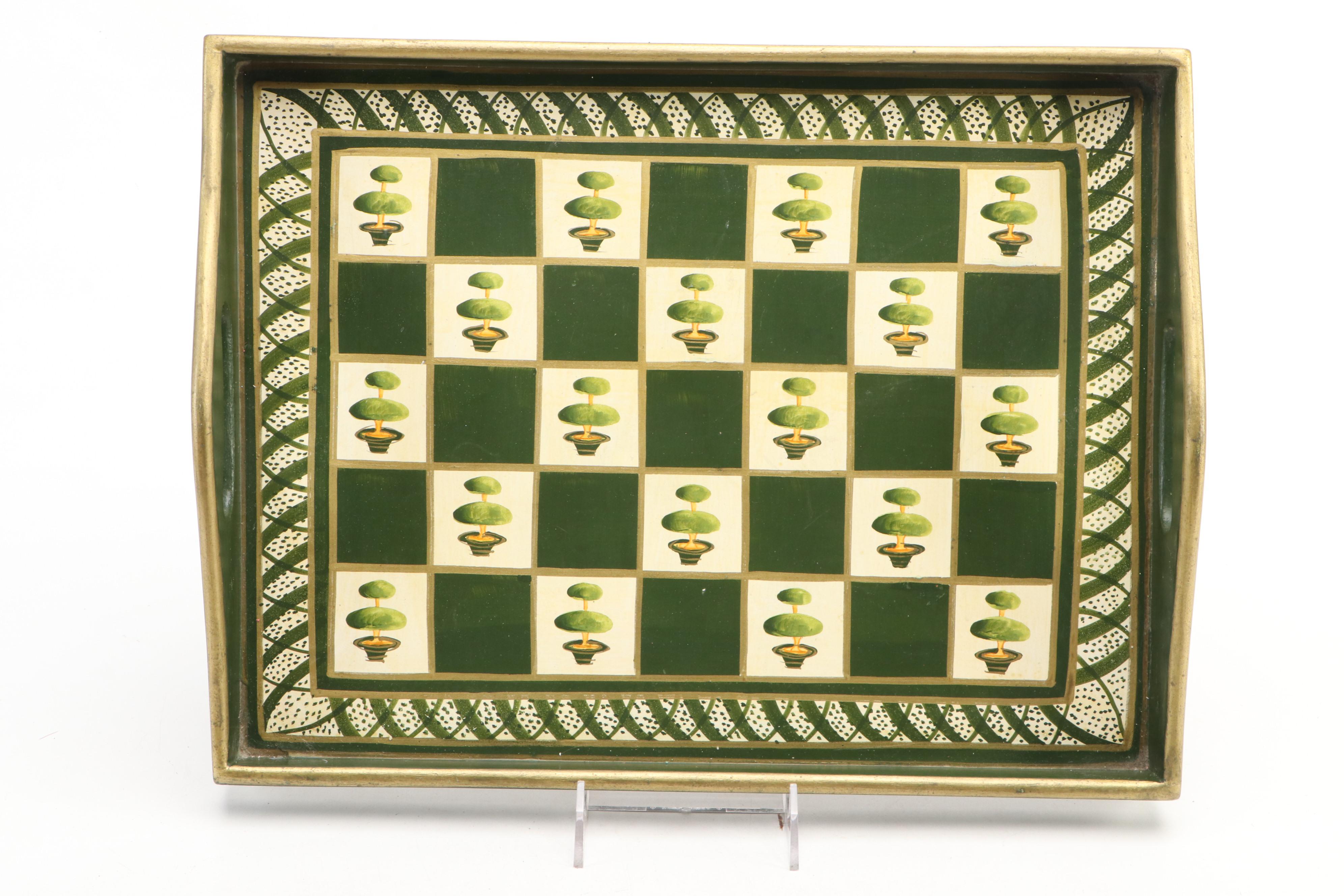 Florentine Armorial Papier-Mâché Bookends and Tray with Other Wooden Tray