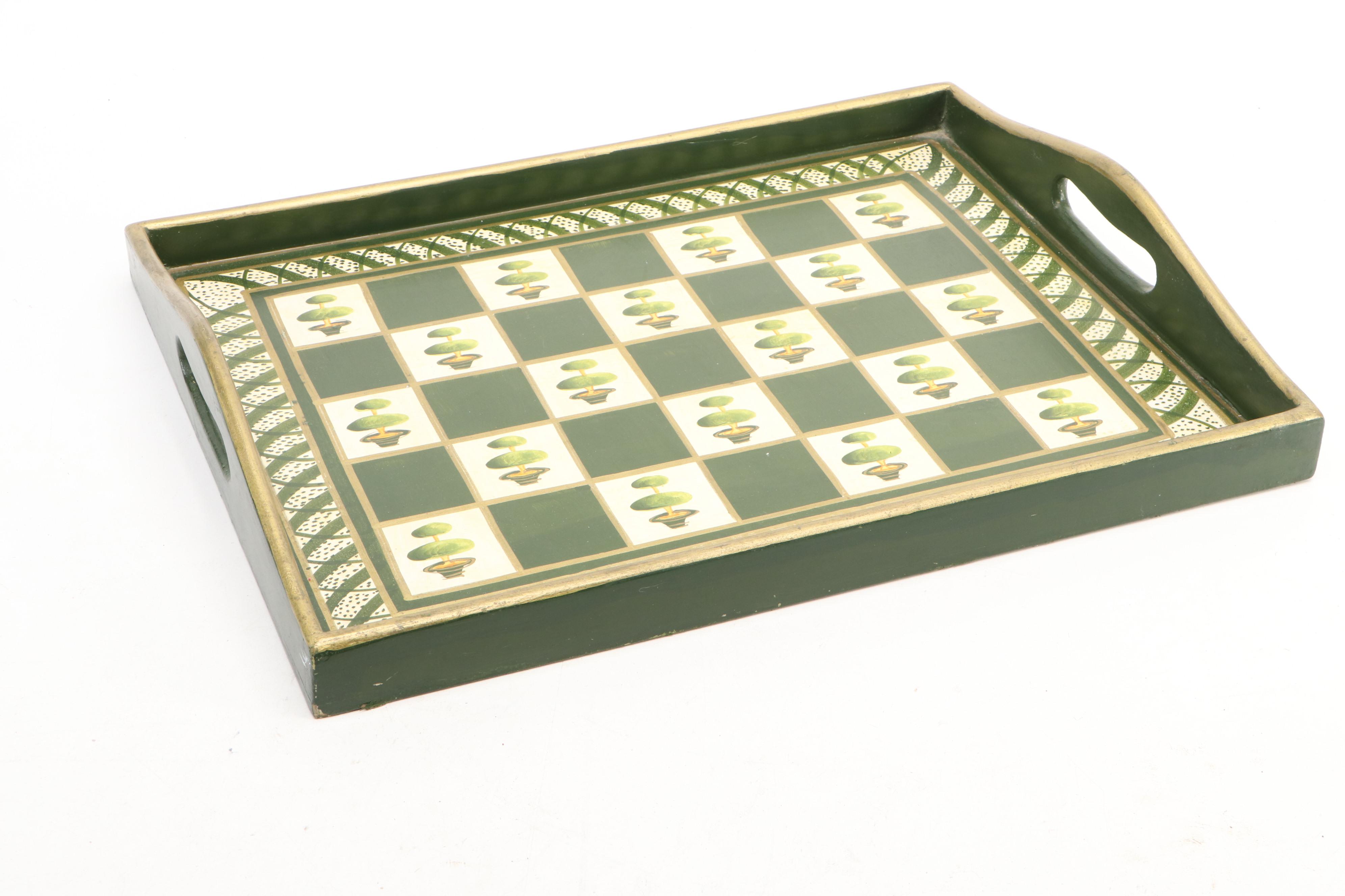 Florentine Armorial Papier-Mâché Bookends and Tray with Other Wooden Tray