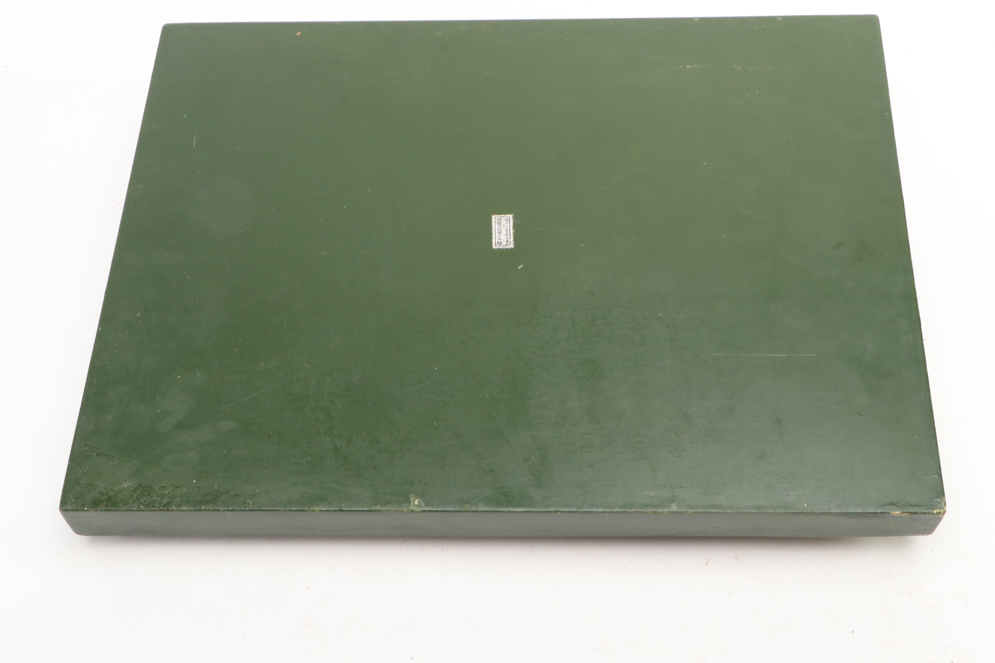 Florentine Armorial Papier-Mâché Bookends and Tray with Other Wooden Tray