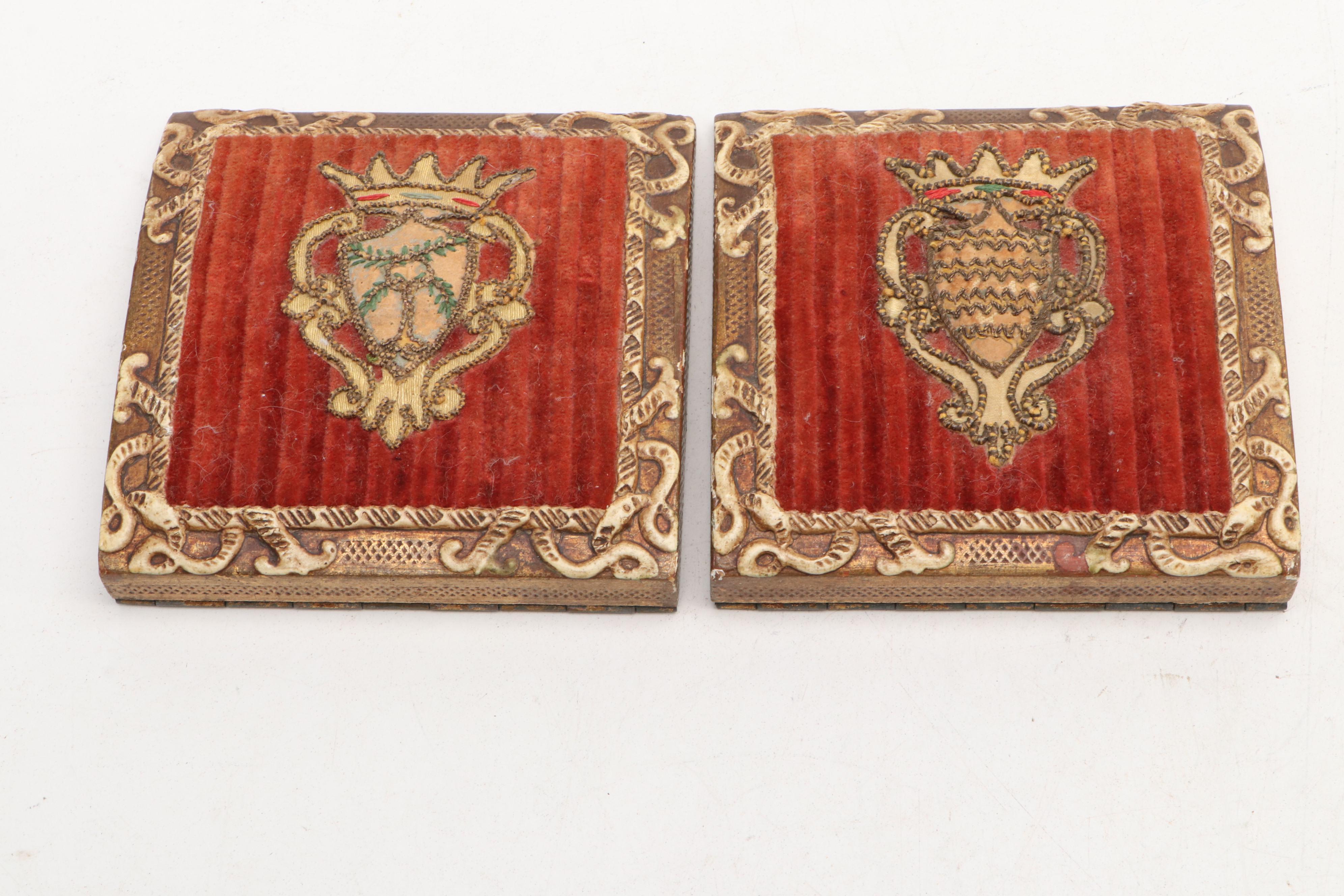 Florentine Armorial Papier-Mâché Bookends and Tray with Other Wooden Tray