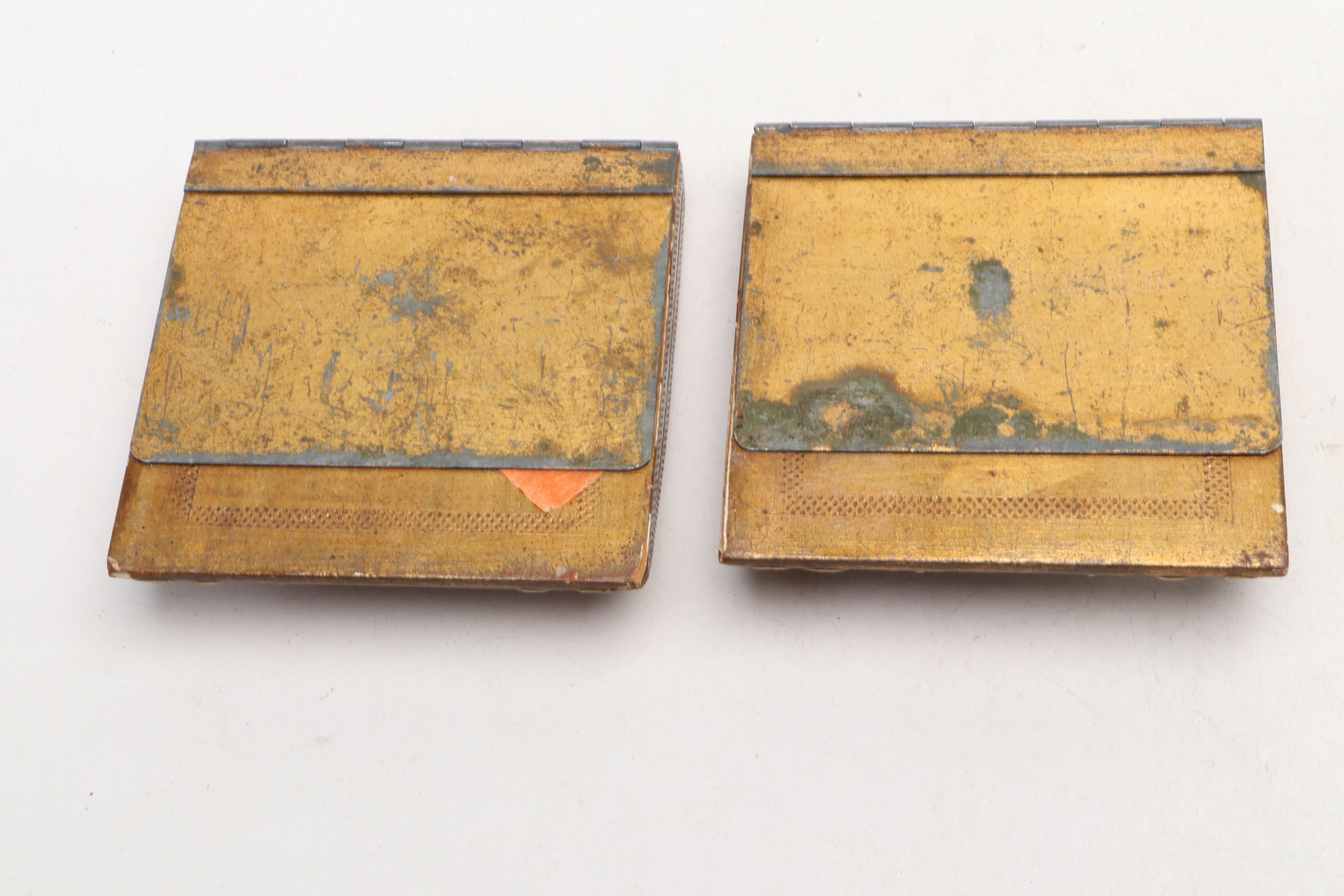 Florentine Armorial Papier-Mâché Bookends and Tray with Other Wooden Tray