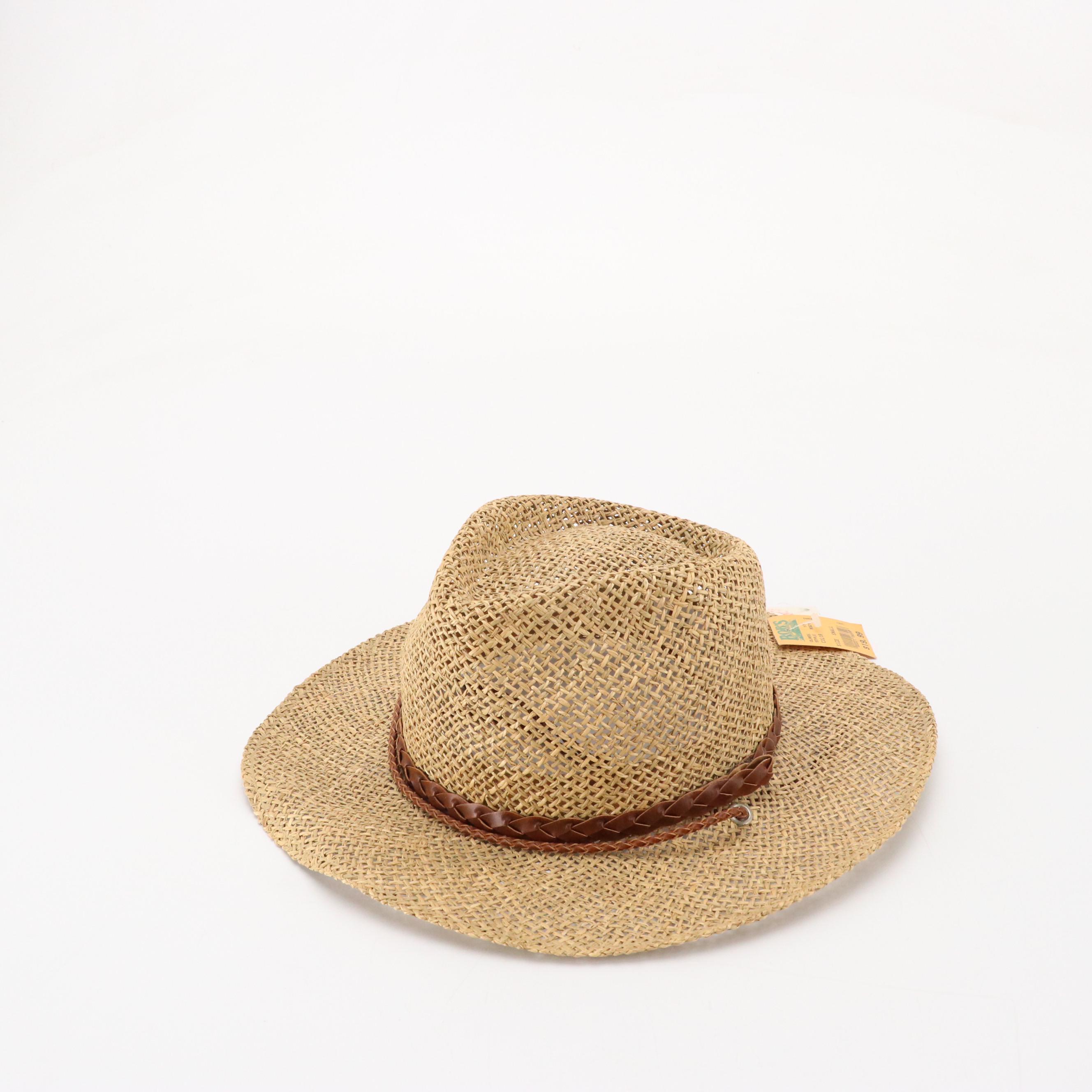 Straw/Natural Fiber Sun Hats with Leather/Textile Outback Hats