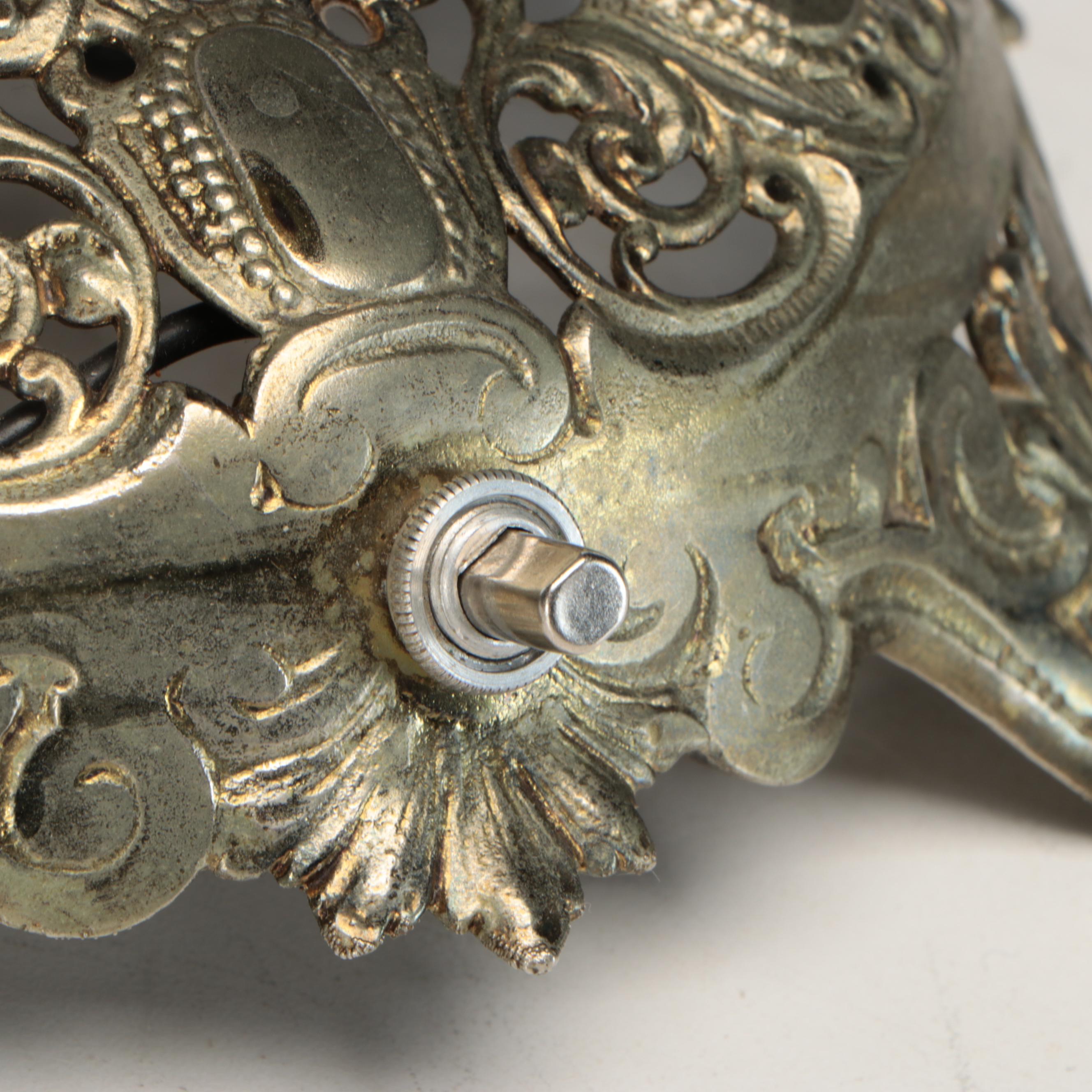 Repousse Brass and Paint-Decorated Banquet Lamp, Antique and Adapted