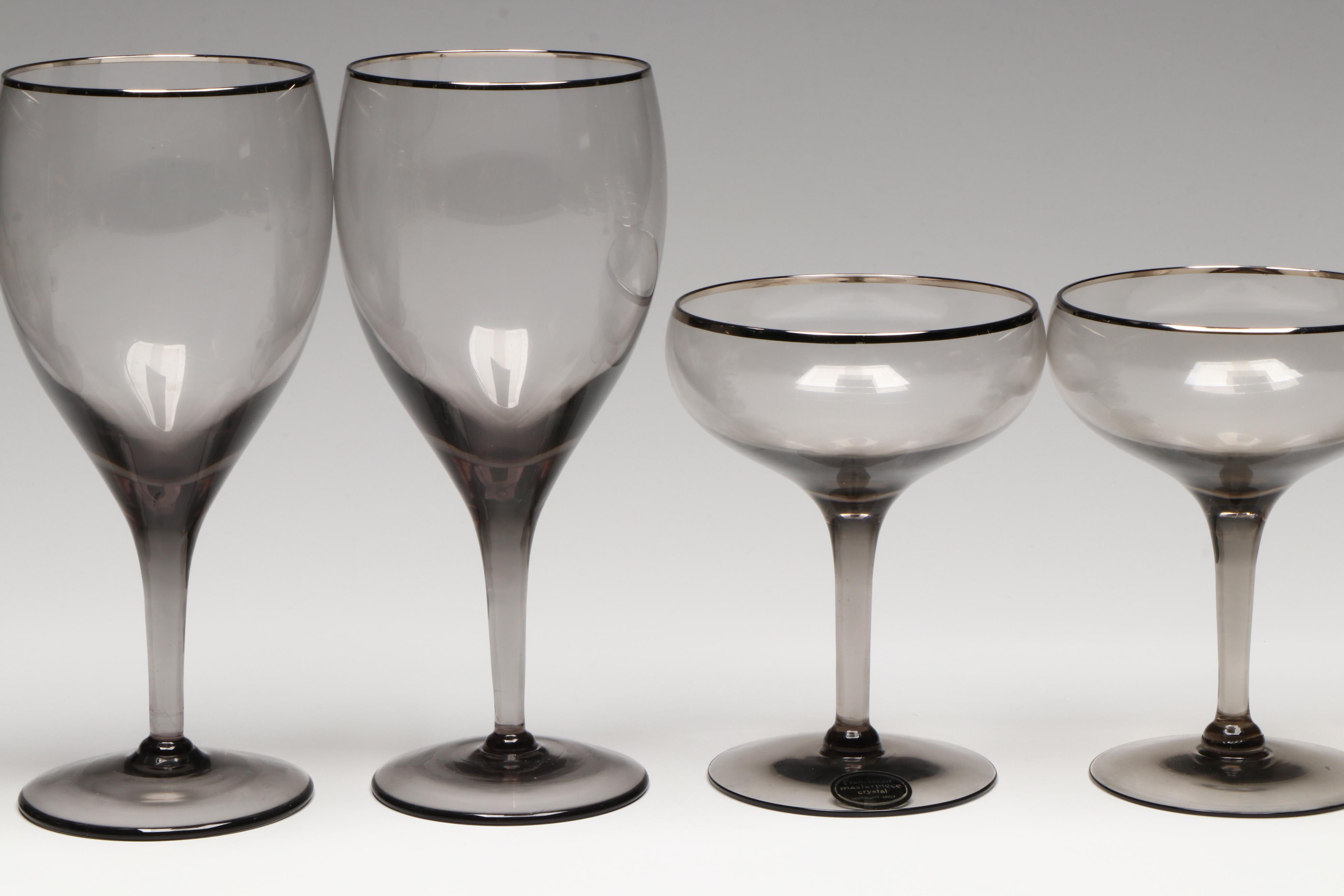 Franciscan Masterpiece "Midnight Mist" Silver Rim Smoked Goblets and Coupes