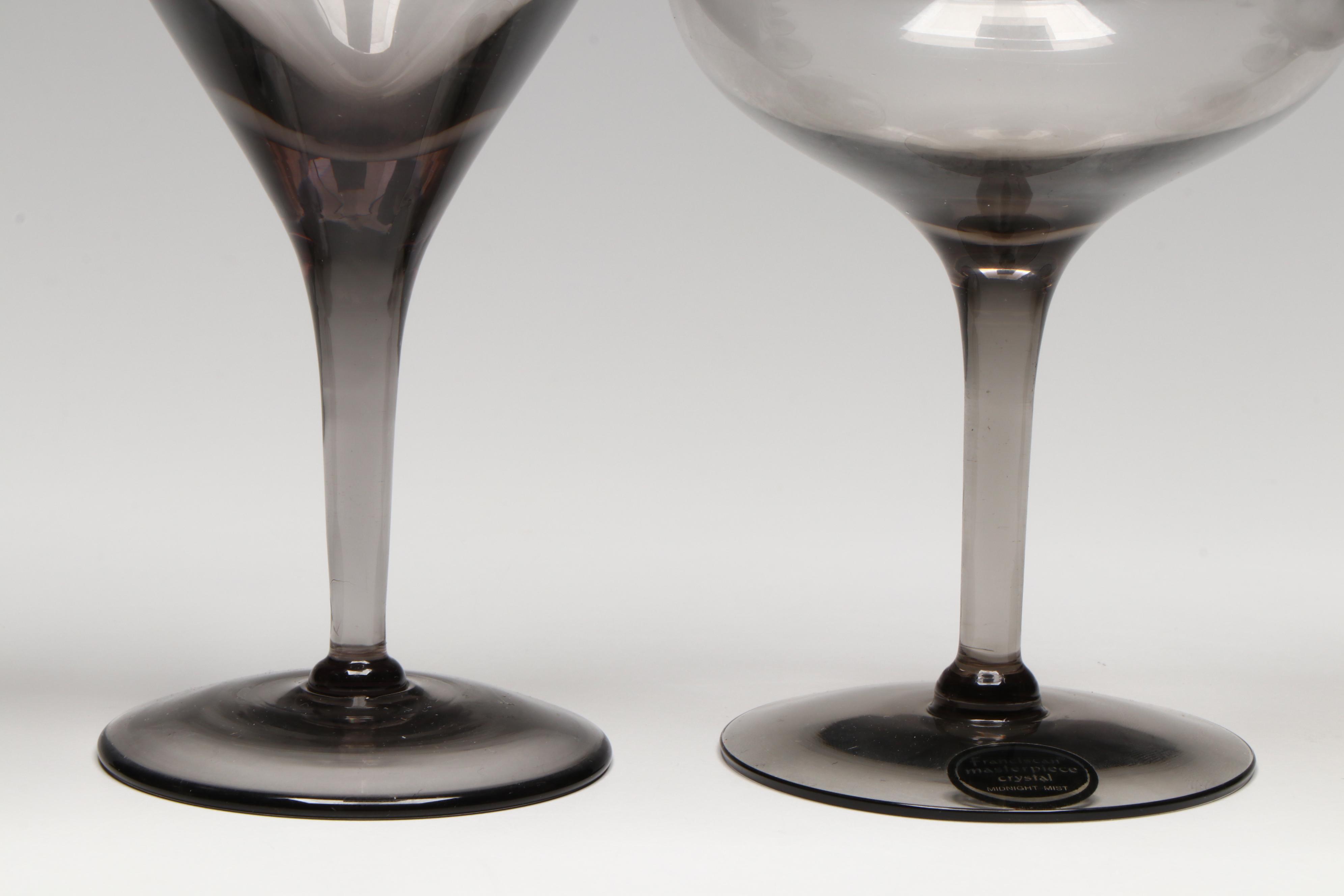 Franciscan Masterpiece "Midnight Mist" Silver Rim Smoked Goblets and Coupes