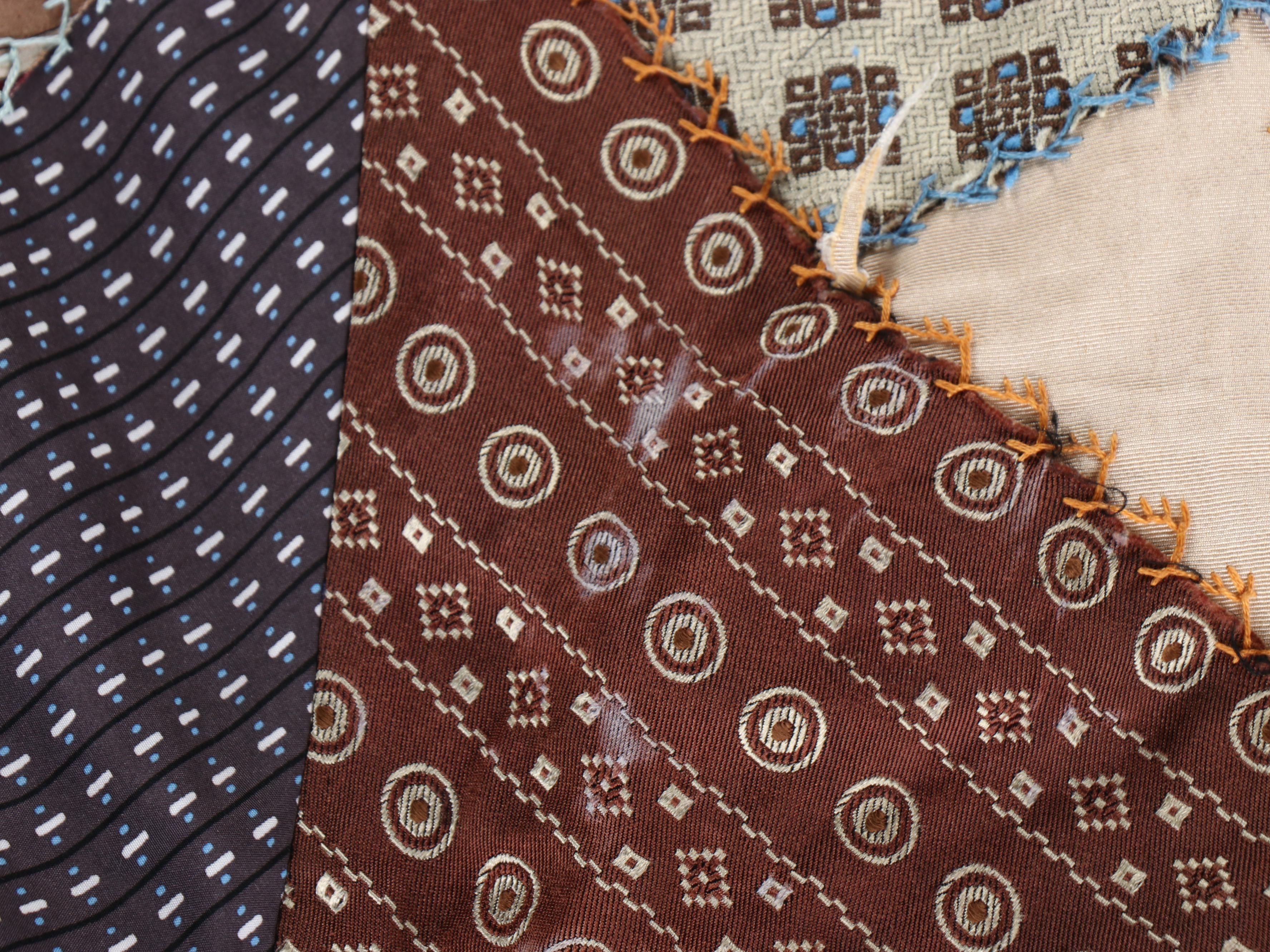 Handmade Memorial Necktie-Constructed "Crazy Quilt" with Embroidery Accents