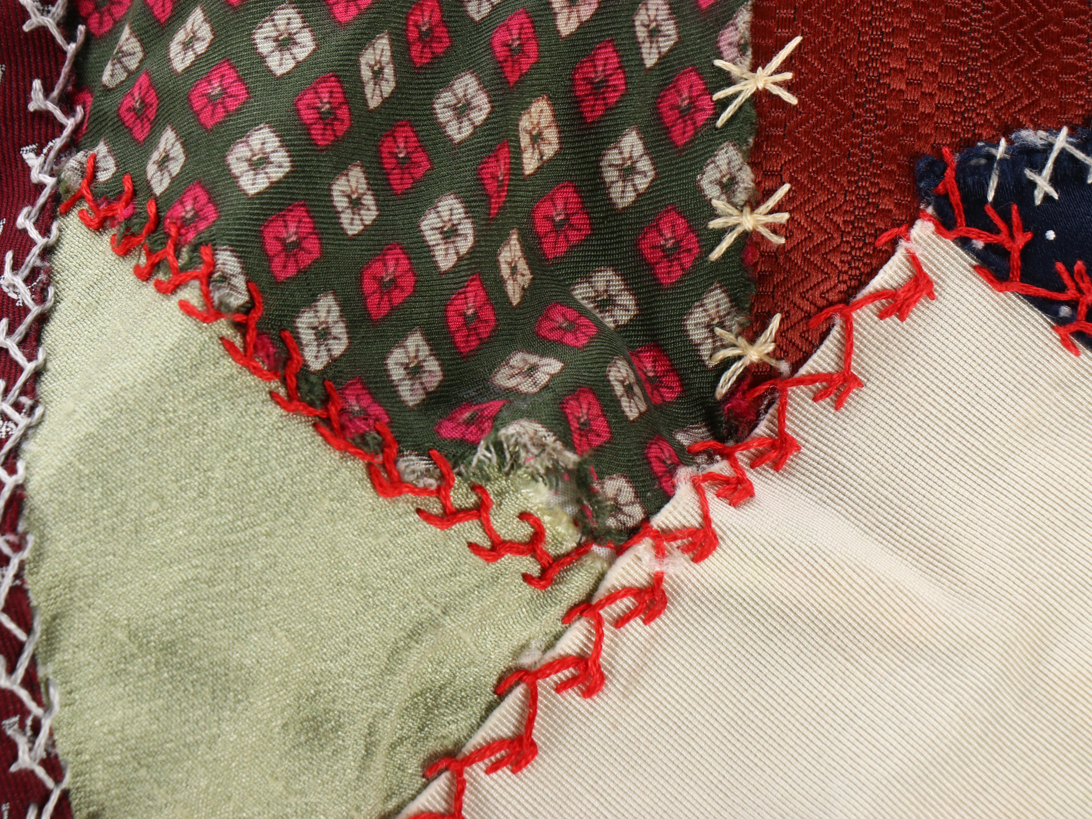 Handmade Memorial Necktie-Constructed "Crazy Quilt" with Embroidery Accents