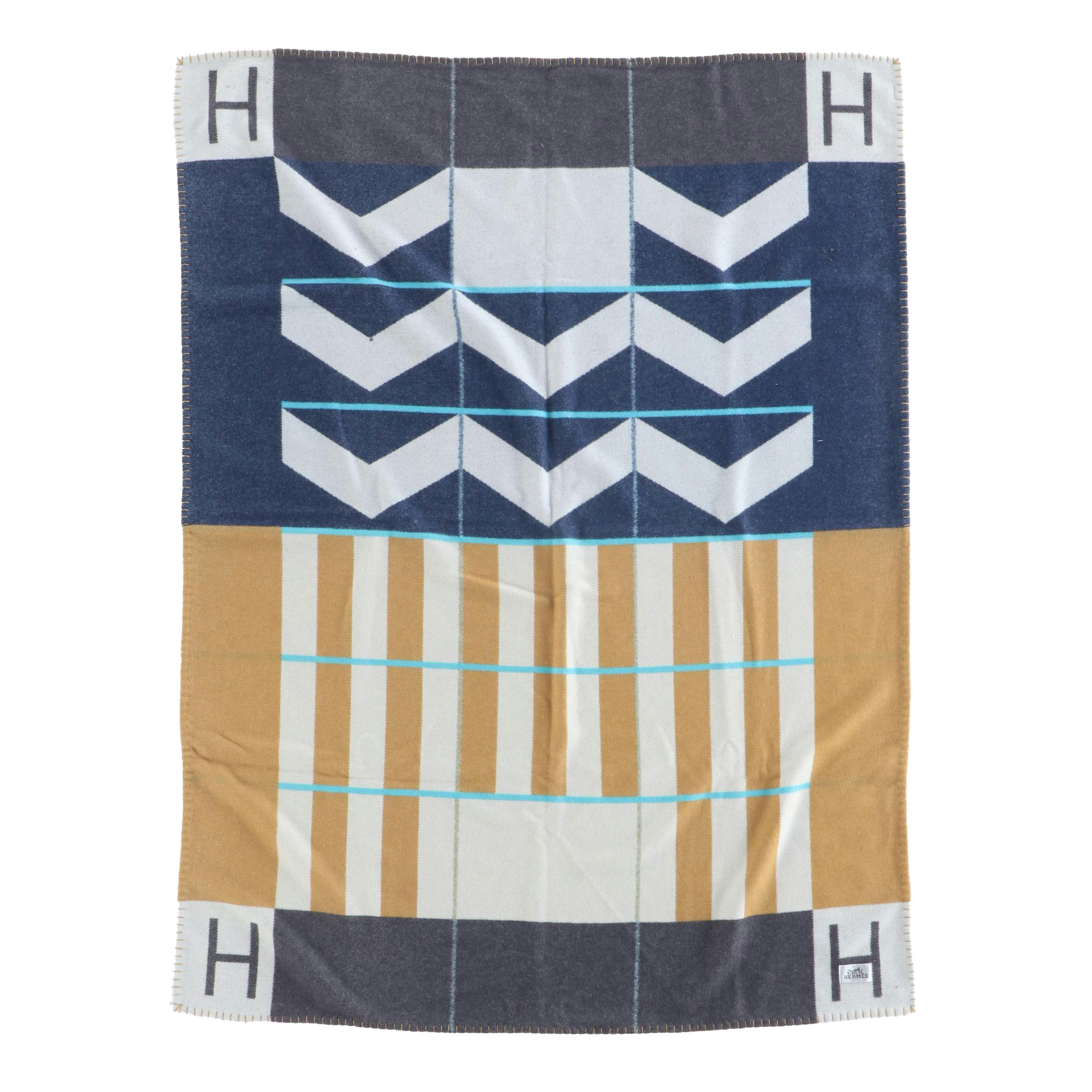 Hermès Merino Wool/Cashmere Blend Avalon H Club Throw Blanket