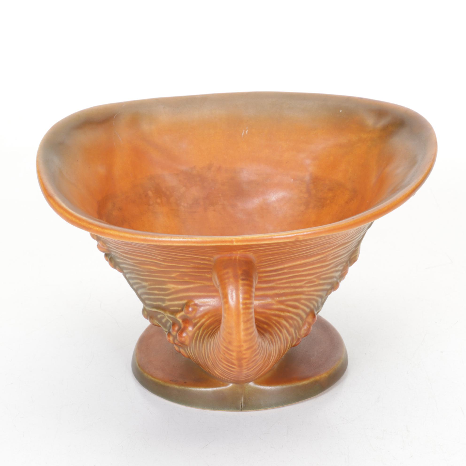 Roseville Pottery "Bushberry" Brown Glaze Cornucopia Vase with Flower Frog