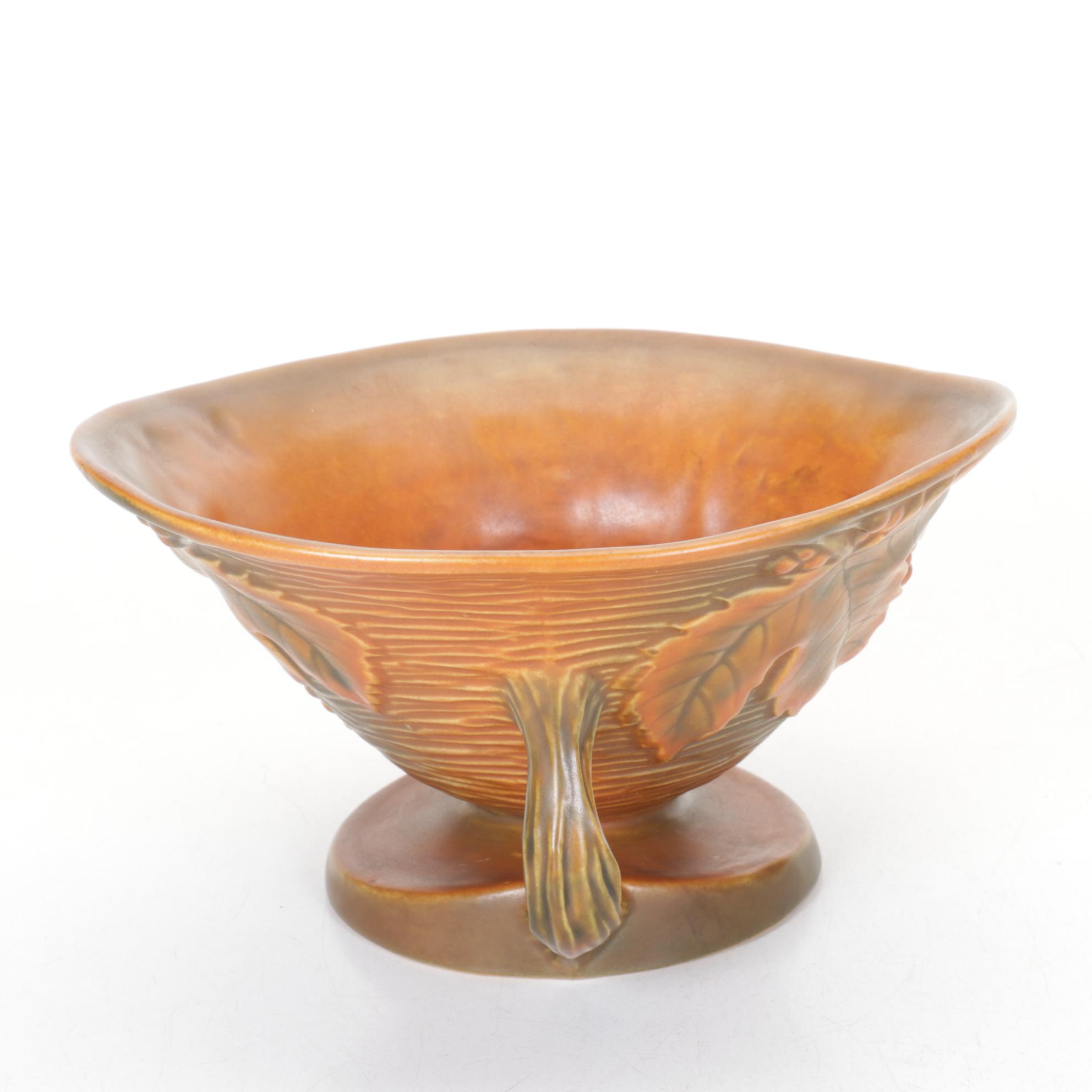 Roseville Pottery "Bushberry" Brown Glaze Cornucopia Vase with Flower Frog